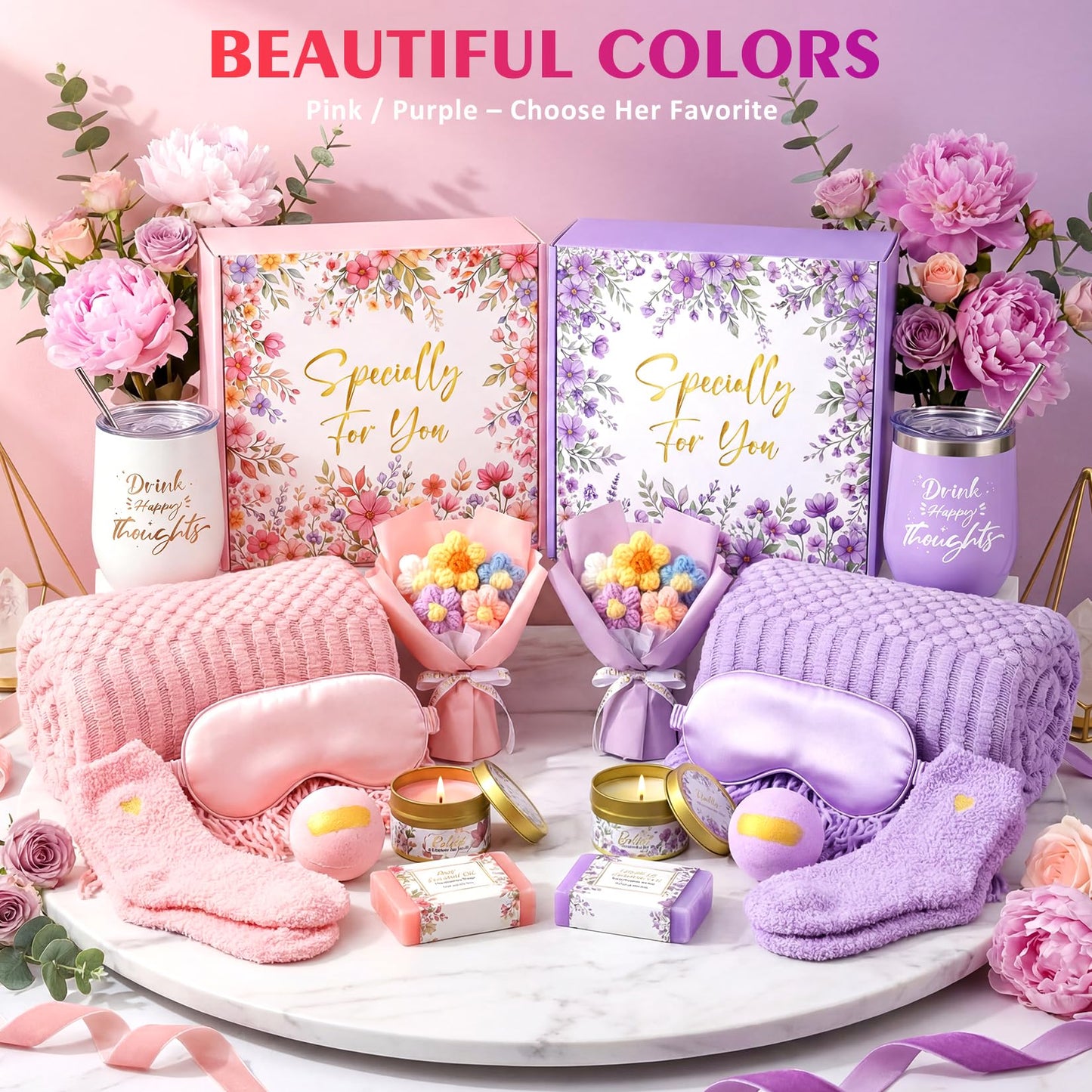 Birthday Gifts for Women,Mothers Day Gifts for Mom,Valentines Day Gift for Her,Self Care Spa Gift Basket with Blanket Candle Bath Bomb,Relaxing Spa Set,Get Well Package,for Mom Wife Sister Best Friend