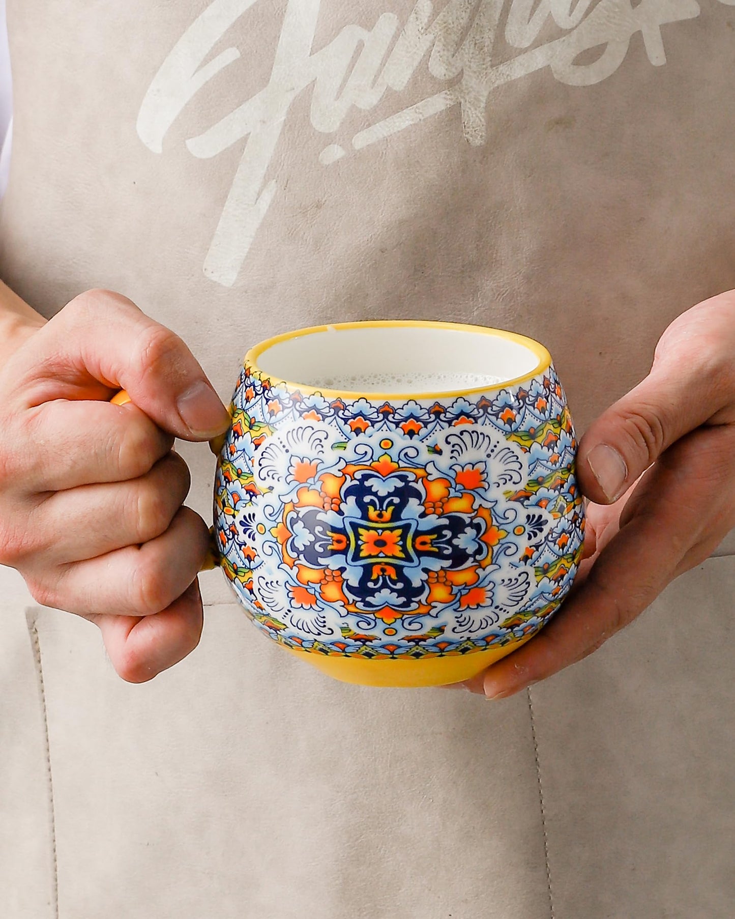 HENXFEN LEAD Boho Ceramic Coffee Mugs Set of 6, 20 oz Large Cups for Tea, Latte, Hot Chocolate & Soup – Microwave & Dishwasher Safe