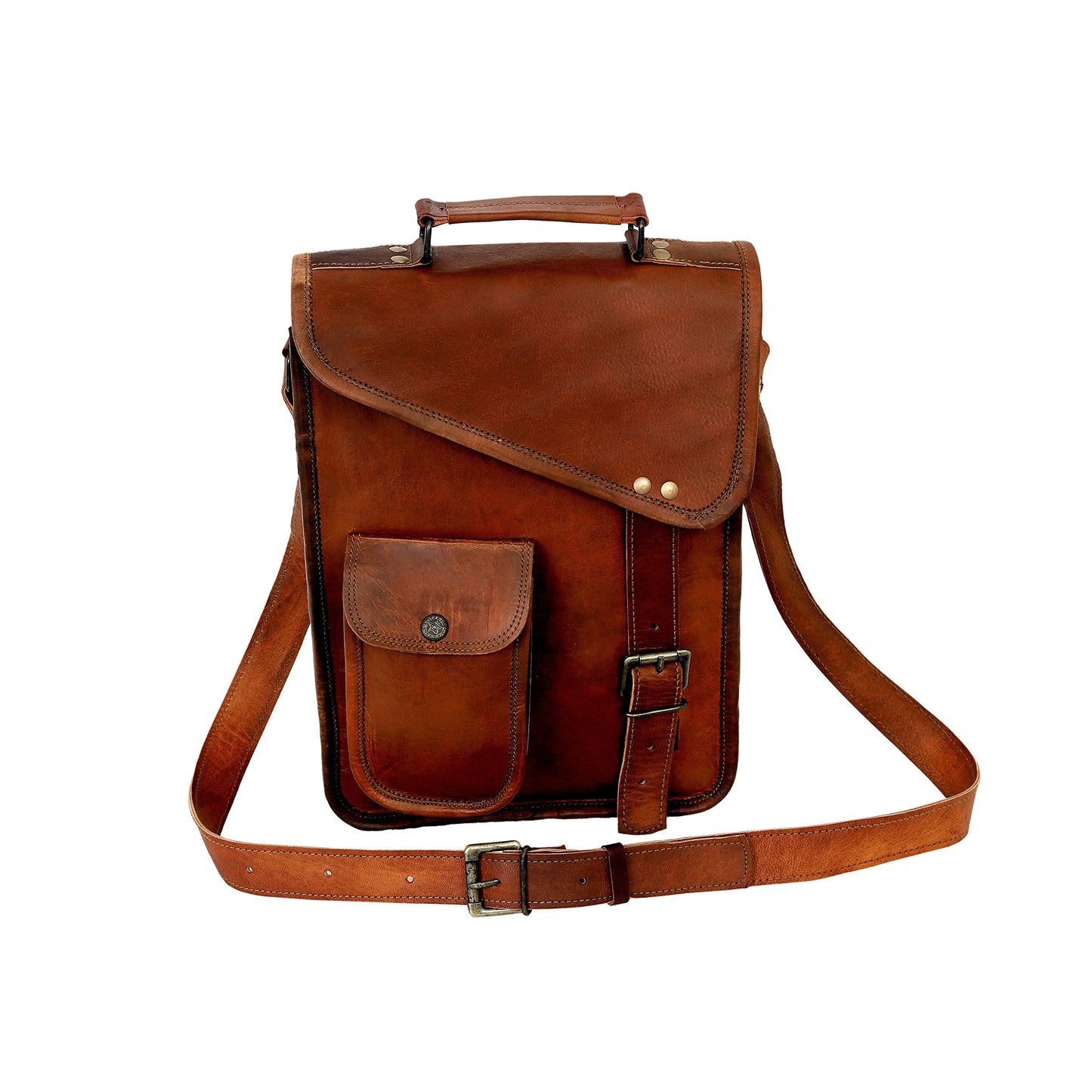 18" leather satchel tablet bag laptop case office briefcase messenger gift for men computer distressed shoulder bag