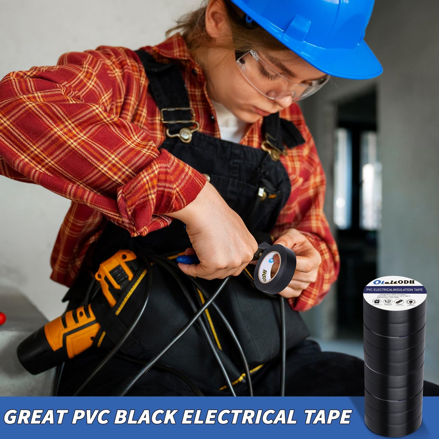 50 Pack Black Electrical Tape 3/4 in x 66 ft Waterproof Vinyl Electrical Insulating Tape High Temperature Resistance Electric Tape Under 600V Home Outdoor Multipurpose