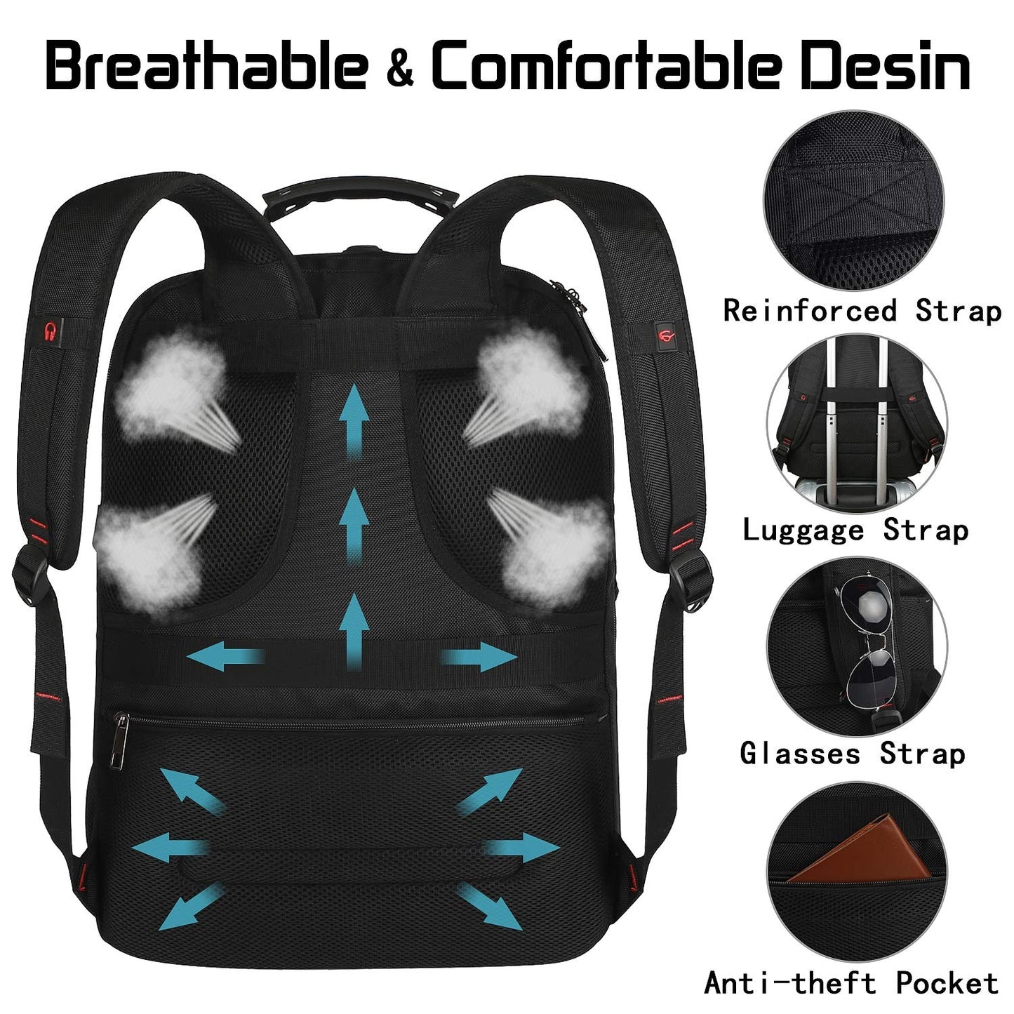 18.4 Laptop Backpack for Men, 55L-60L Extra Large Gaming Laptops Backpack with USB Charger Port, TSA Friendly Flight Approved RFID Anti-theft Pocket, Water Resistant Suiltable for Travel Business Work