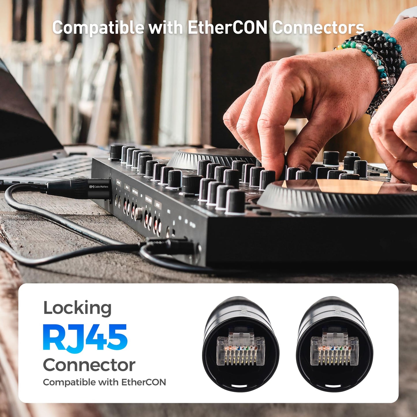 Cable Matters Long Shielded Cat6 Ethernet Cable Compatible with EtherCON RJ45 Connectors in Black - 100 ft for Professional Audio, Video, and Networking Applications