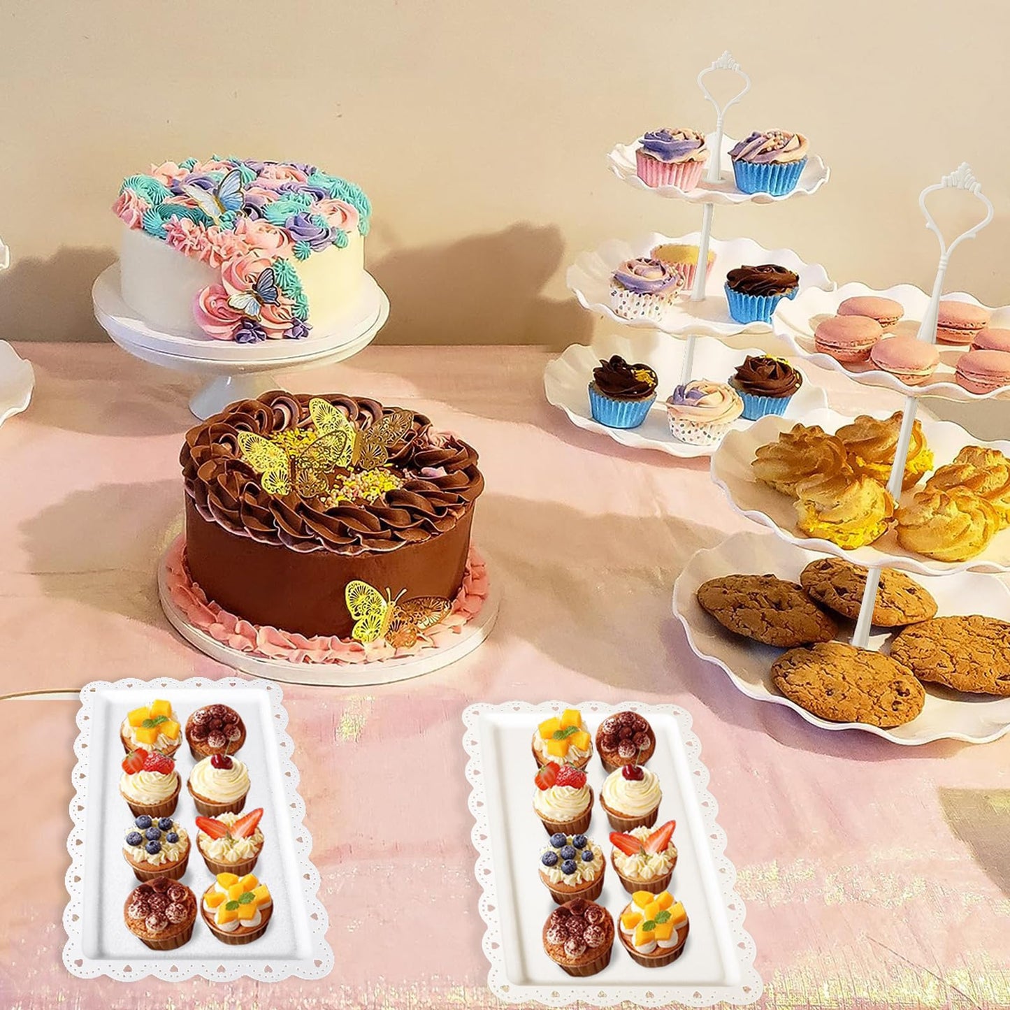 7 Pcs Dessert Table Stand Set 2 Pcs 3-Tier Plastic Cupcake Stands 1 Pc Metal White Cake Stand for Party Cookie Tray Rack Serving Tray Display Tower for Wedding Baby Shower