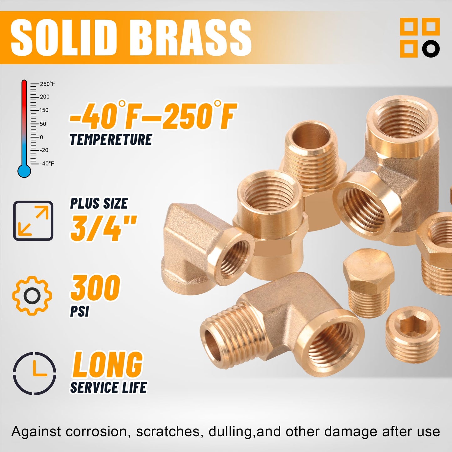 Ailbiuko 156PCS Brass Pipe Fittings Assortment Kit 1/8" 1/4" 3/8" 1/2" 3/4" NPT Adapter,Reducer Bushing, Hex Nipple, Reducing Hex Coupling,Hex Head Plugs,Street Elbow,Street Tee,Socket Plug
