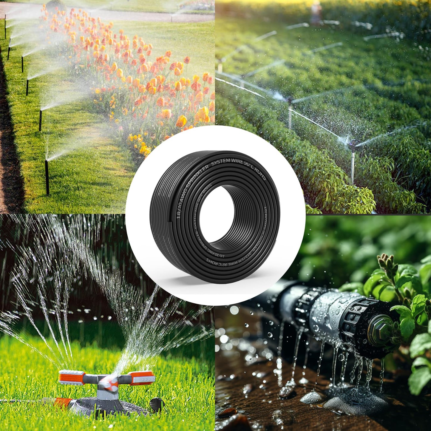 18/10 Solid Sprinkler System Wire 50ft, 18 Gauge Irrigation Wires PVC Jacket Sprinkler Cable for Underground Irrigation Valves Field Central Control System