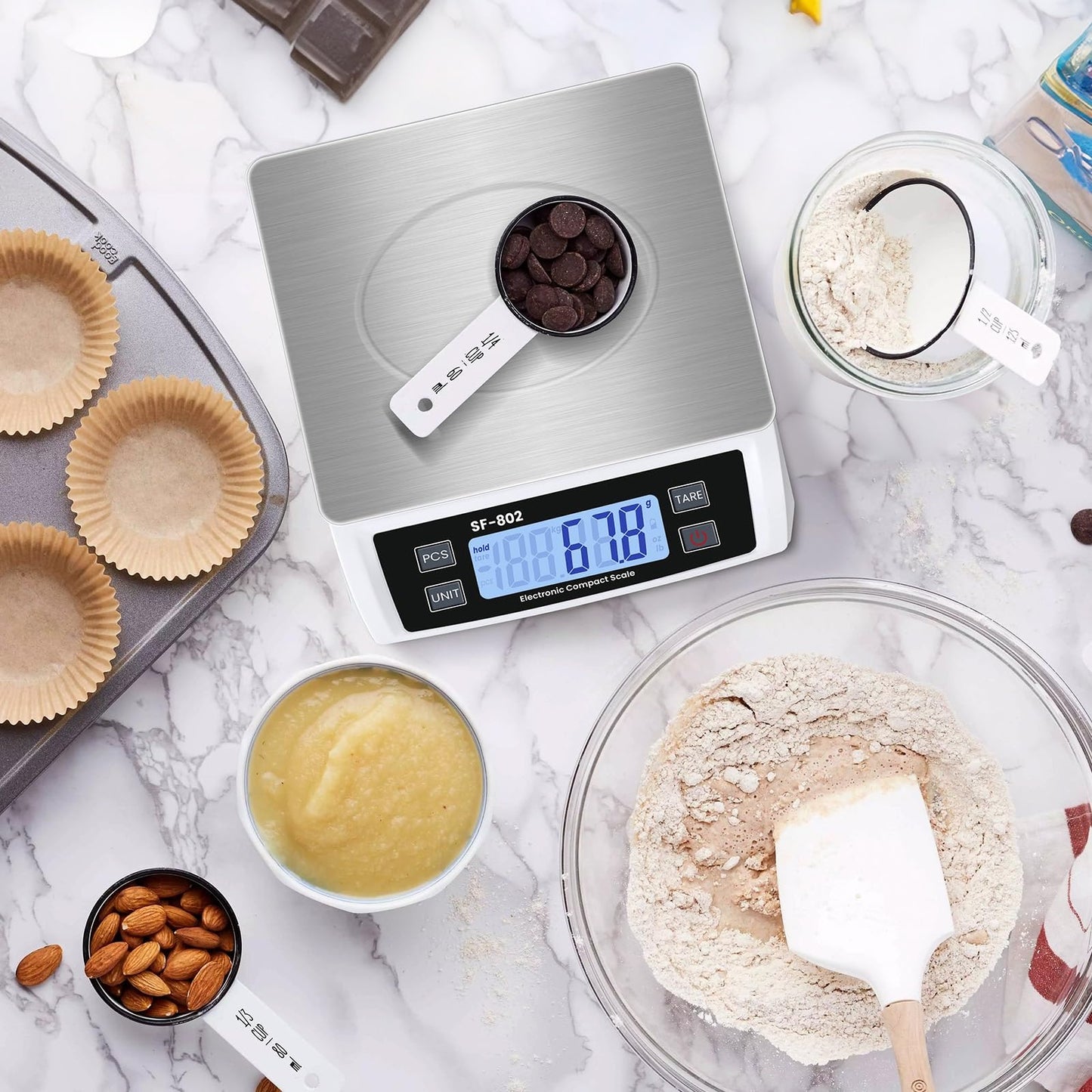 Puozult Digital Kitchen Scale 30kg/66lb Large Food Scale for Baking Cooking Stainless Bread Scale with LCD Display Counting Scales for Commercial(Color : Stainless White)
