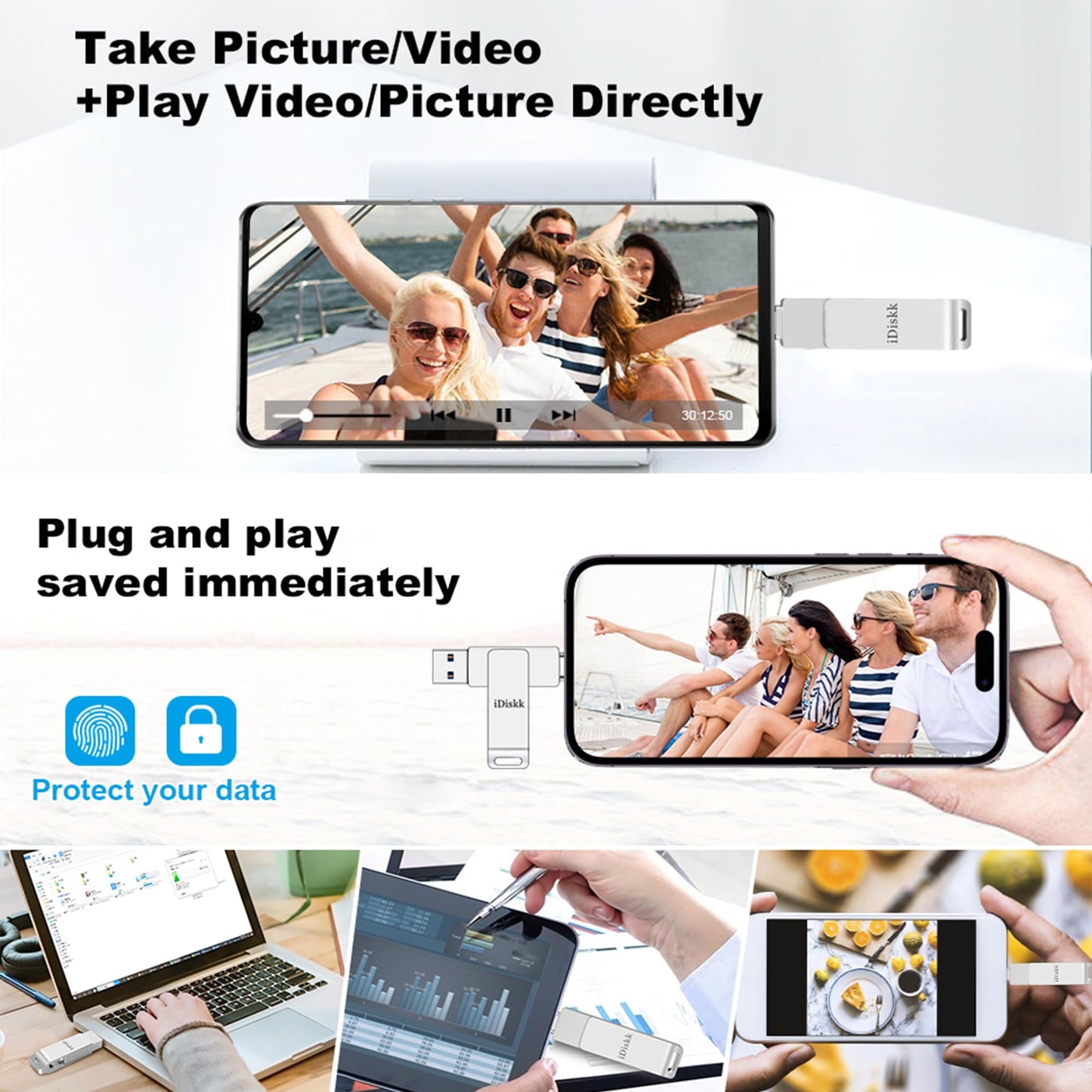 APP-LE Mfi Certified 128GB iDiskk iPhone Flash Drive for Photos and Videos Photo Stick iPhone Flashdrive USB Storage iPad iPhone Photo Saver Memoty Mac,iPad,PC Thumb Drive Auto Backup