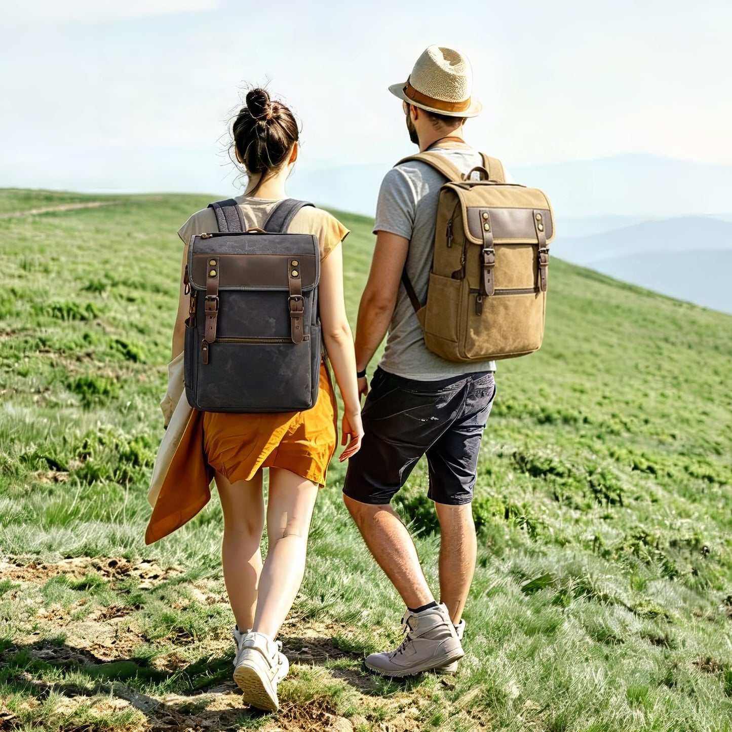 NEHOR Waxed Canvas Vintage Backpack for Men Women, Coffee