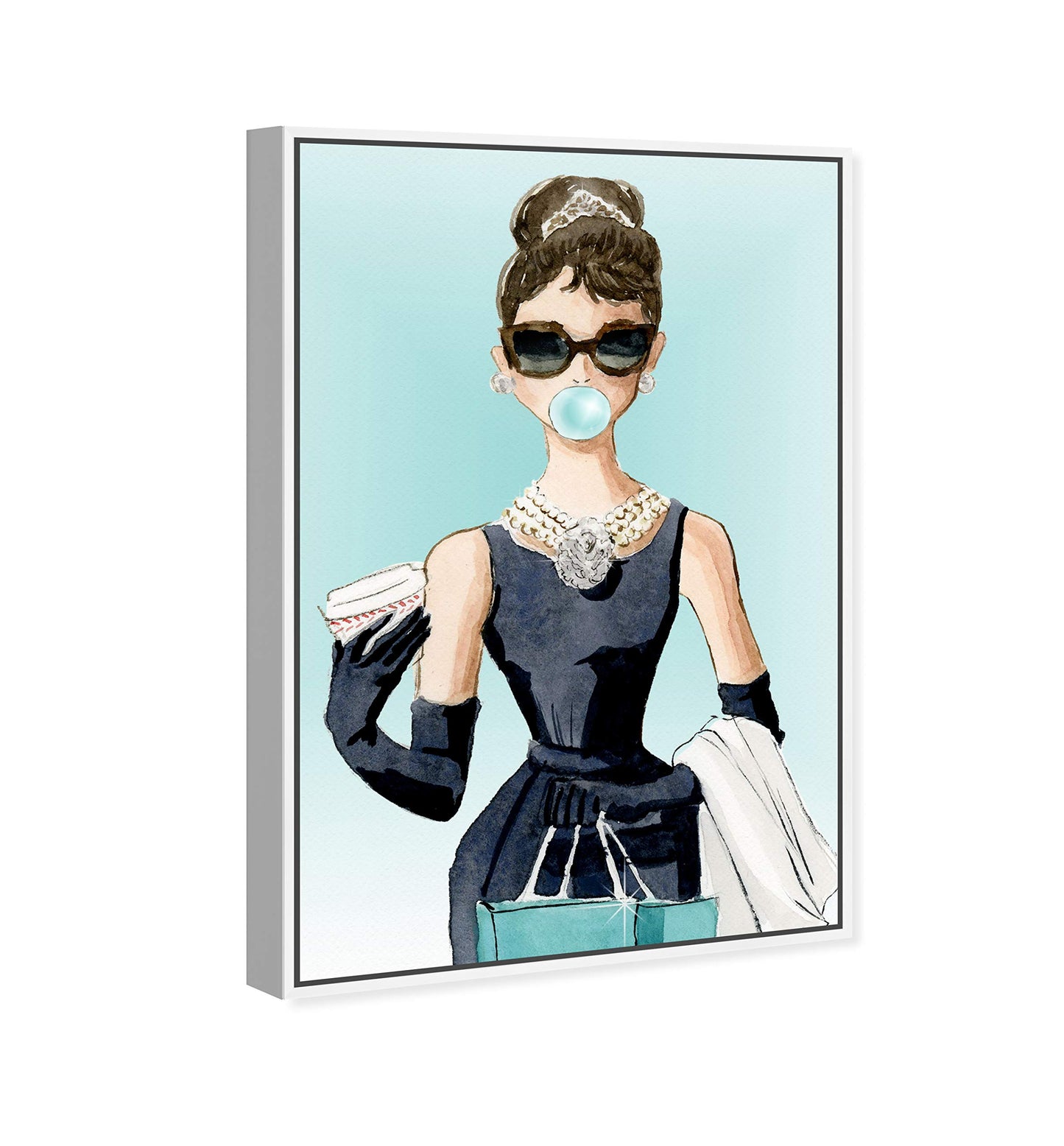 The Oliver Gal Artist Co. People and Portraits Framed Wall Art Canvas Prints 'Bubble Gum and Diamonds' Celebrities Home Décor, 10 in x 15 in, Blue, Black