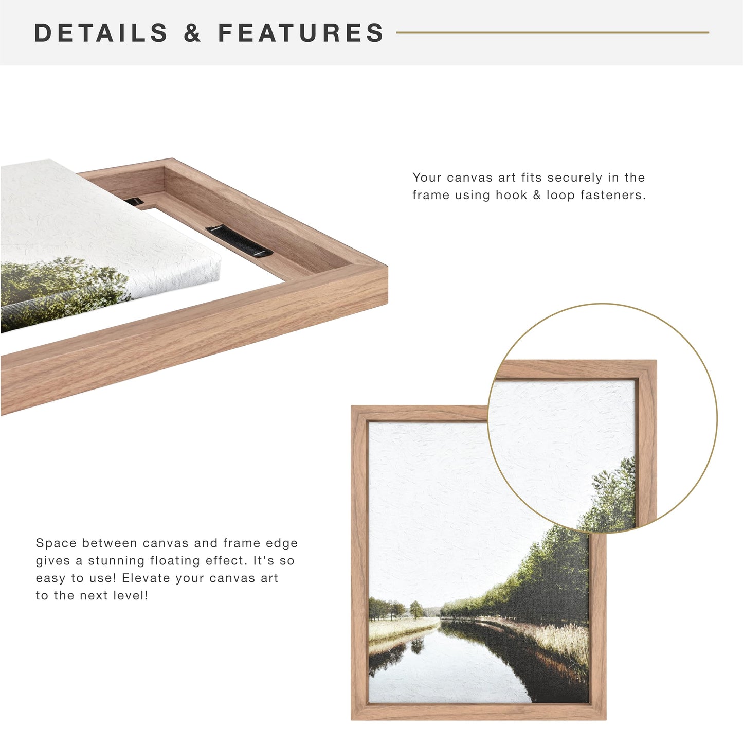 MCS Canvas Float Frames 24x30 Frame, Walnut Wood Grain for Finished Canvases, Vertical & Horizontal Wall Hanging Large with Adhesive for Canvas Paintings (1-Pack)