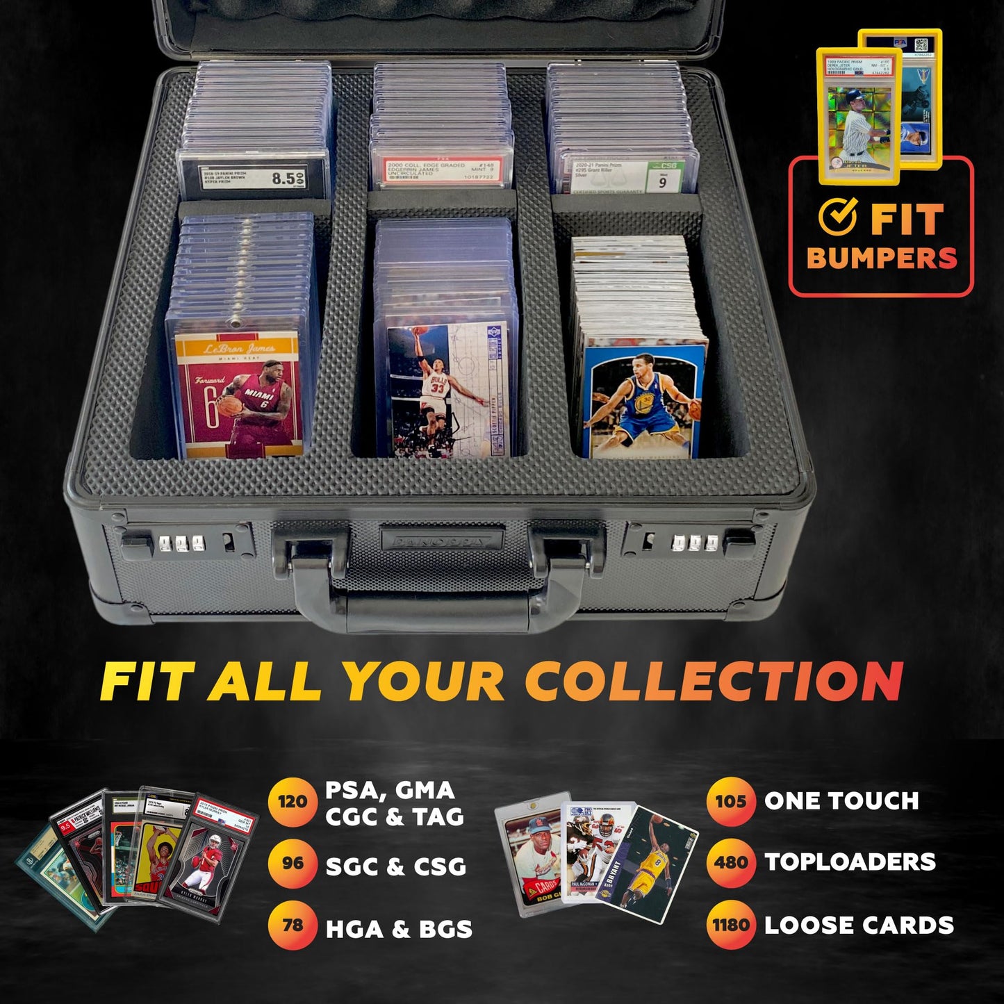 Panopply SLAB ARMOR 120+ 3 Row Psa Graded Card Storage Box Graded Card Case Psa Slab Case for Graded Cards Psa Card Case Baseball Card Cases for Sports Cards Storage (BLACK)