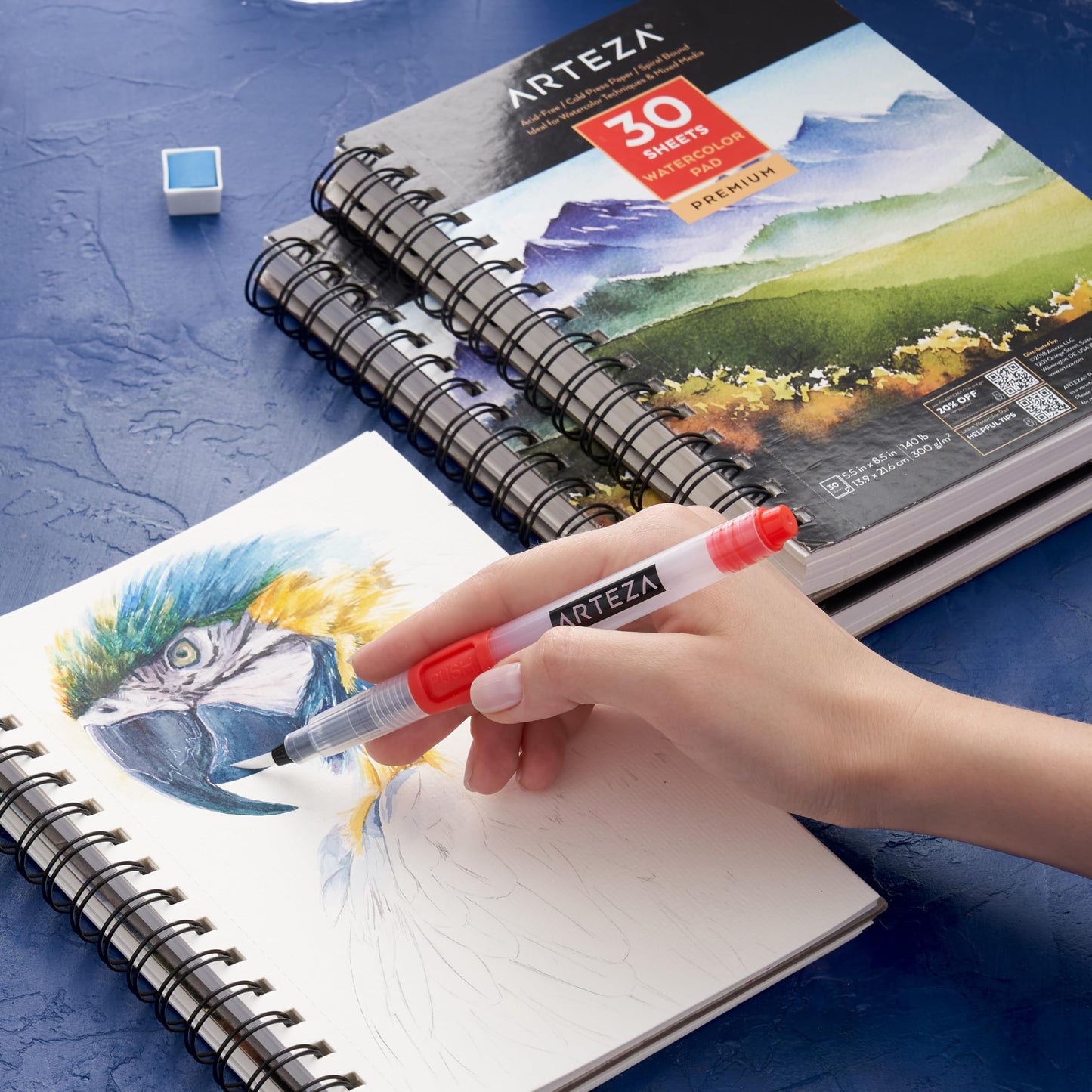 ARTEZA Watercolor Pad, Pack of 3, 5.5x8.5", 90 Sheets, 140lb/300gsm, Cold Press, Acid-Free, Art Supplies for Watercolor Techniques and Mixed Media