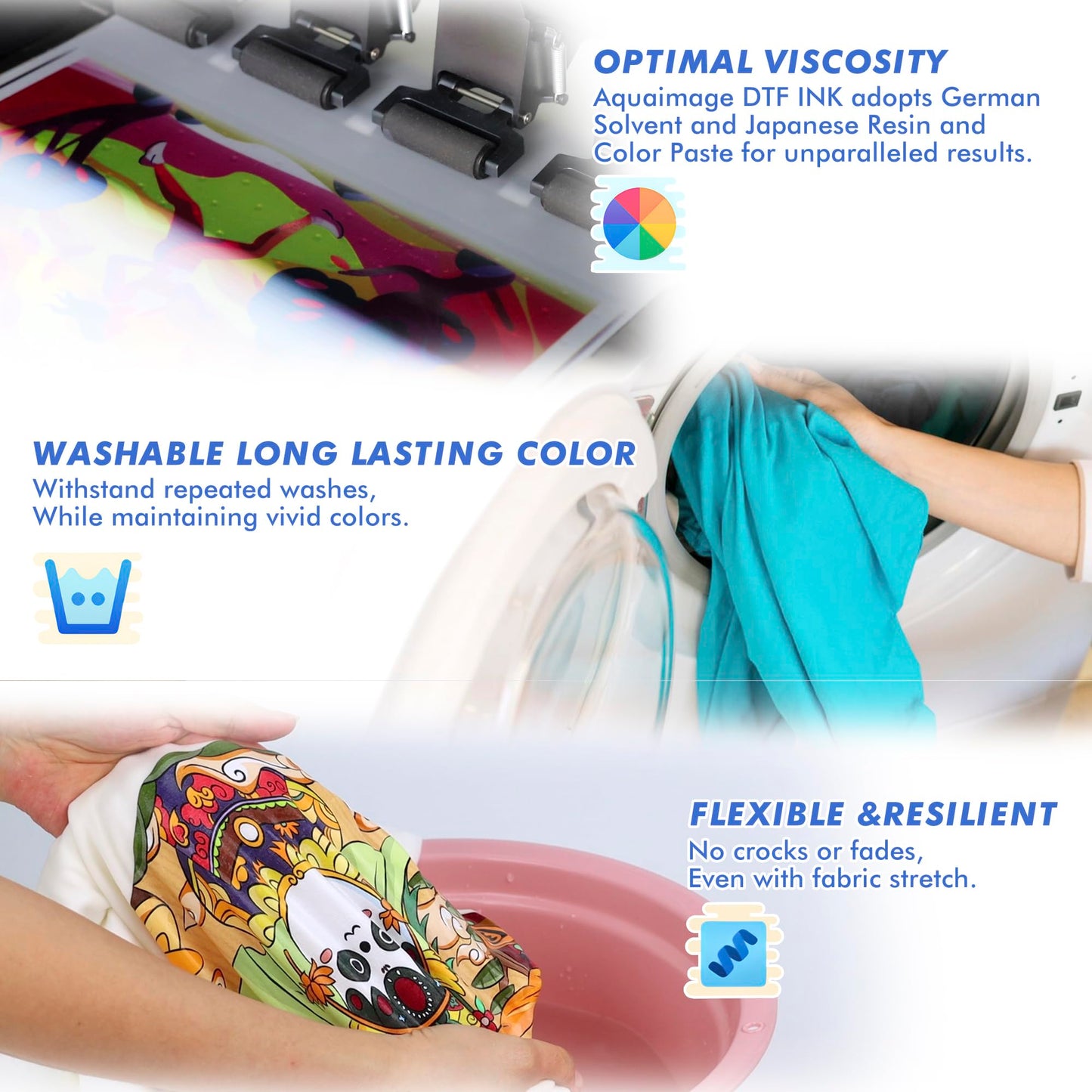 Aquaimage Dtf Ink 1500ml Dtf Printer Ink for Epson ET8550,L1800,XP15000, Bright Colors,DTF Transfer Ink for Pet Film, Refill Ink for P400, P800, P600, DX5, XP600. (250ml x 6, 2Wh+BKCMY)