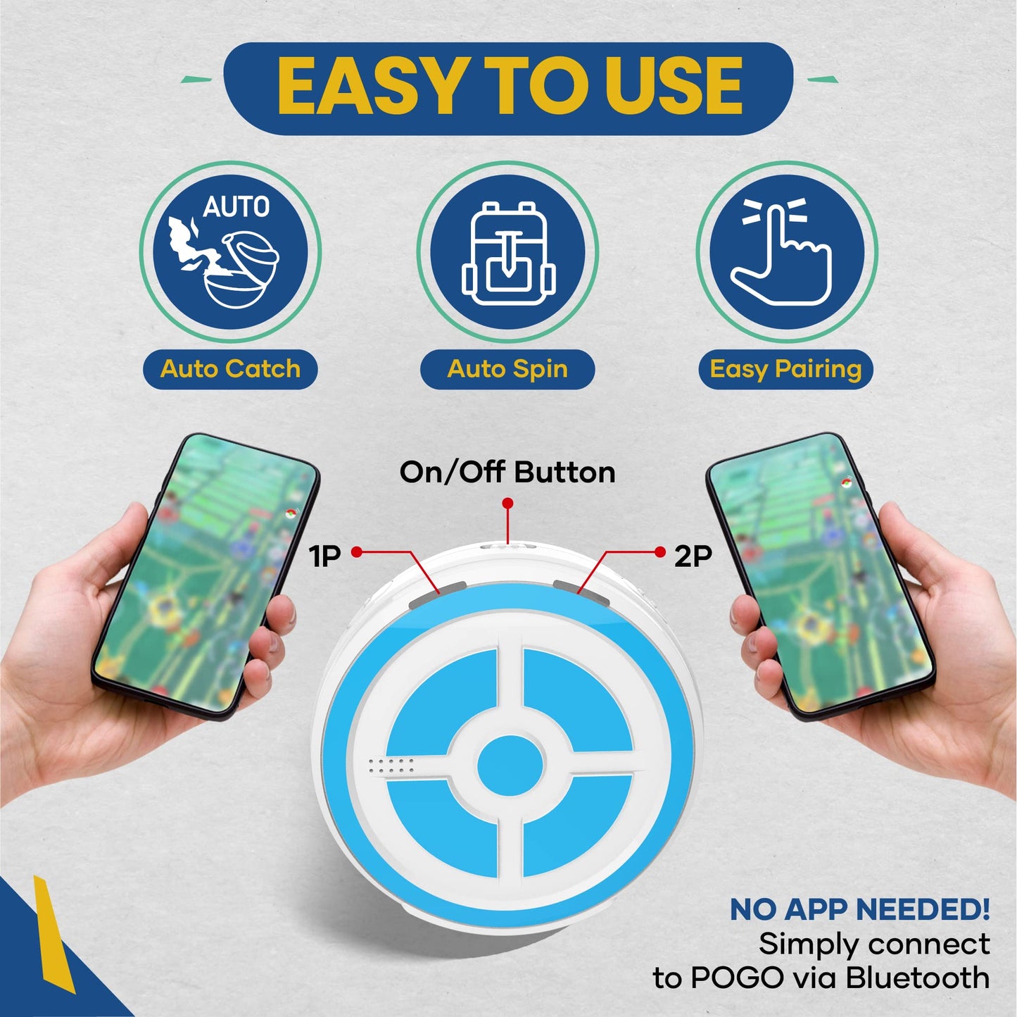 megacom DuoMon 1P/2P for Pokemon Go Auto Catcher No Vibration with Faster Speed, Voice Broadcast Function and one touch Reconnection