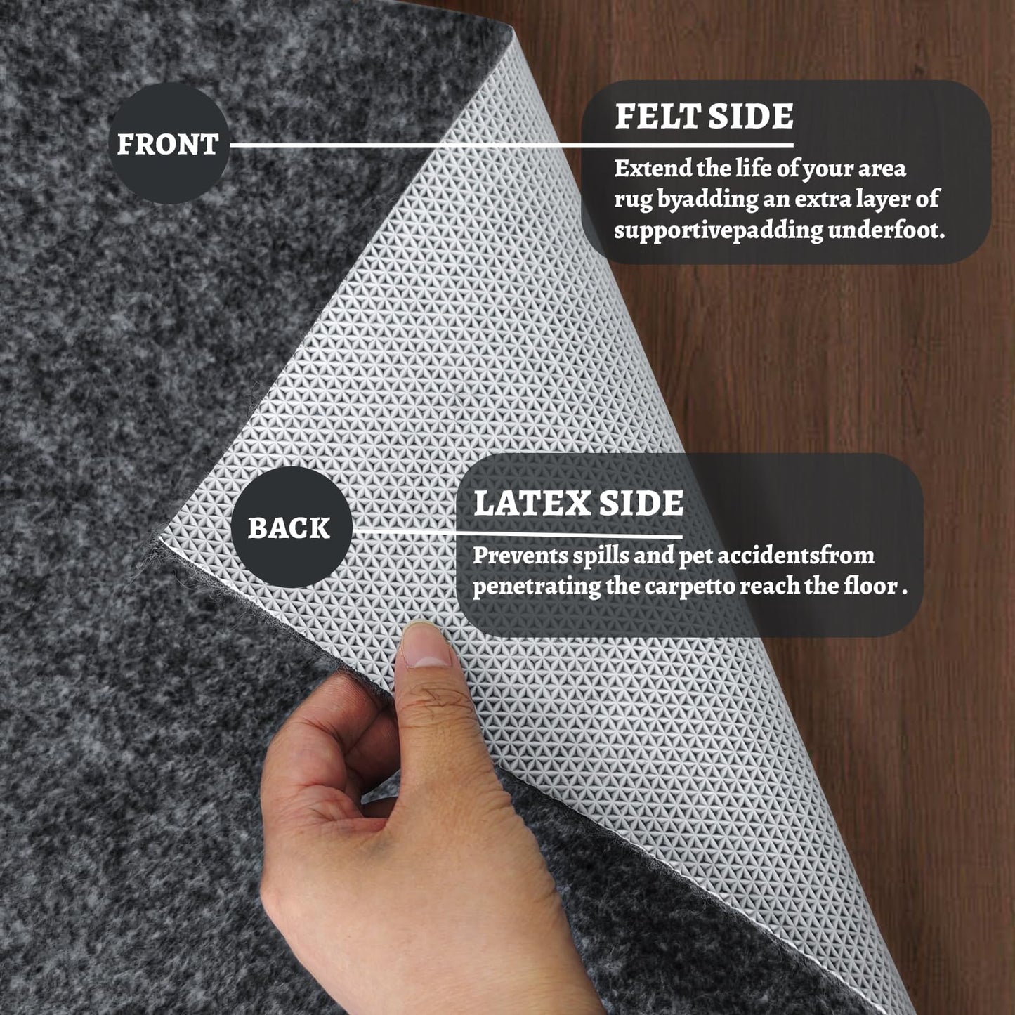 100% Waterproof Rug pad, 8x10 ft Area Rug Non-Slip Rug Pads, Carpet Pads for All Floors and finishes, Felt pad for Hardwood Floors, Keep Carpets in Place Soft and Secure