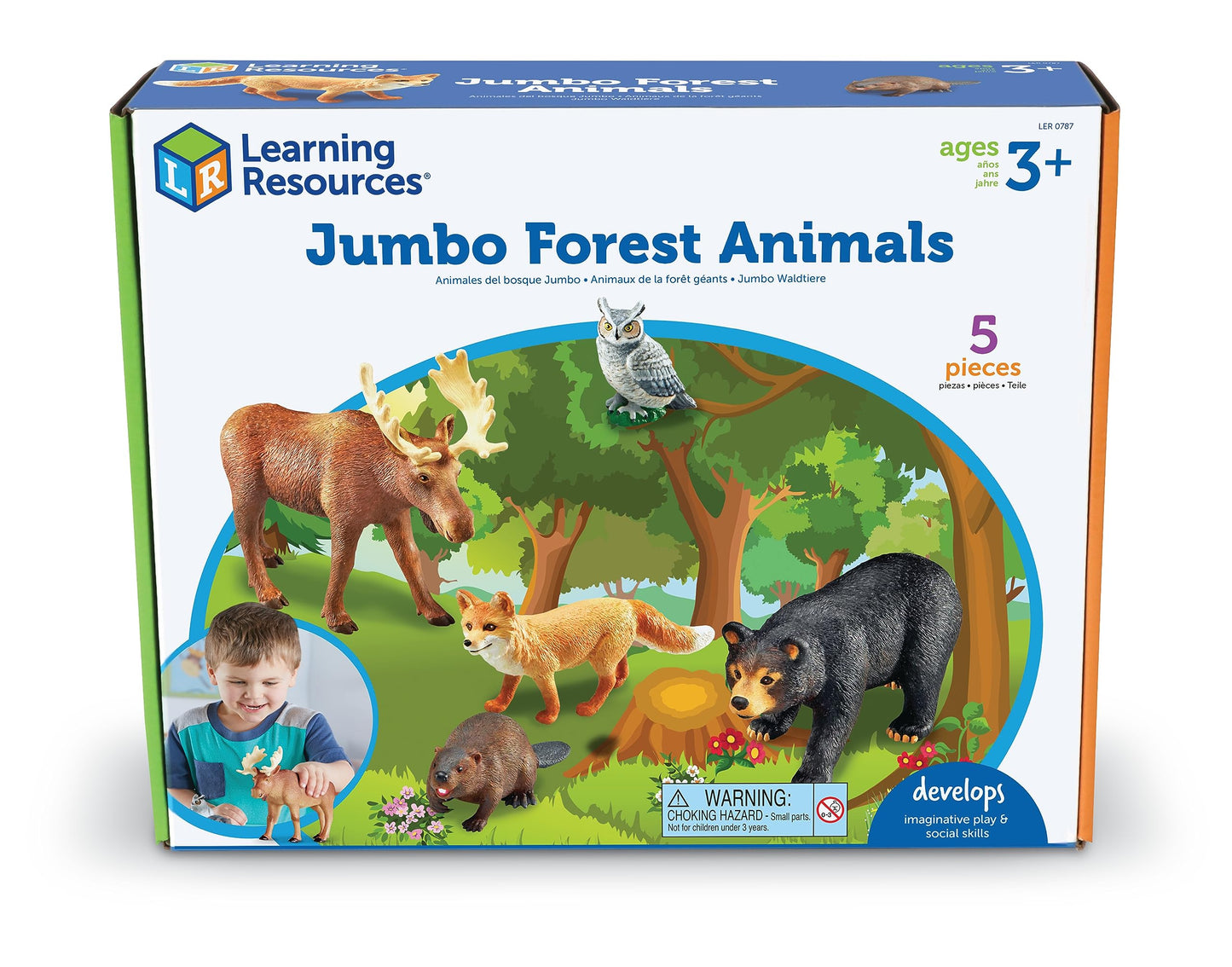 Learning Resources LER0787 Jumbo Forest Animals I Bear, Moose, Beaver, Owl, and Fox, 5 Pieces, Ages 3+