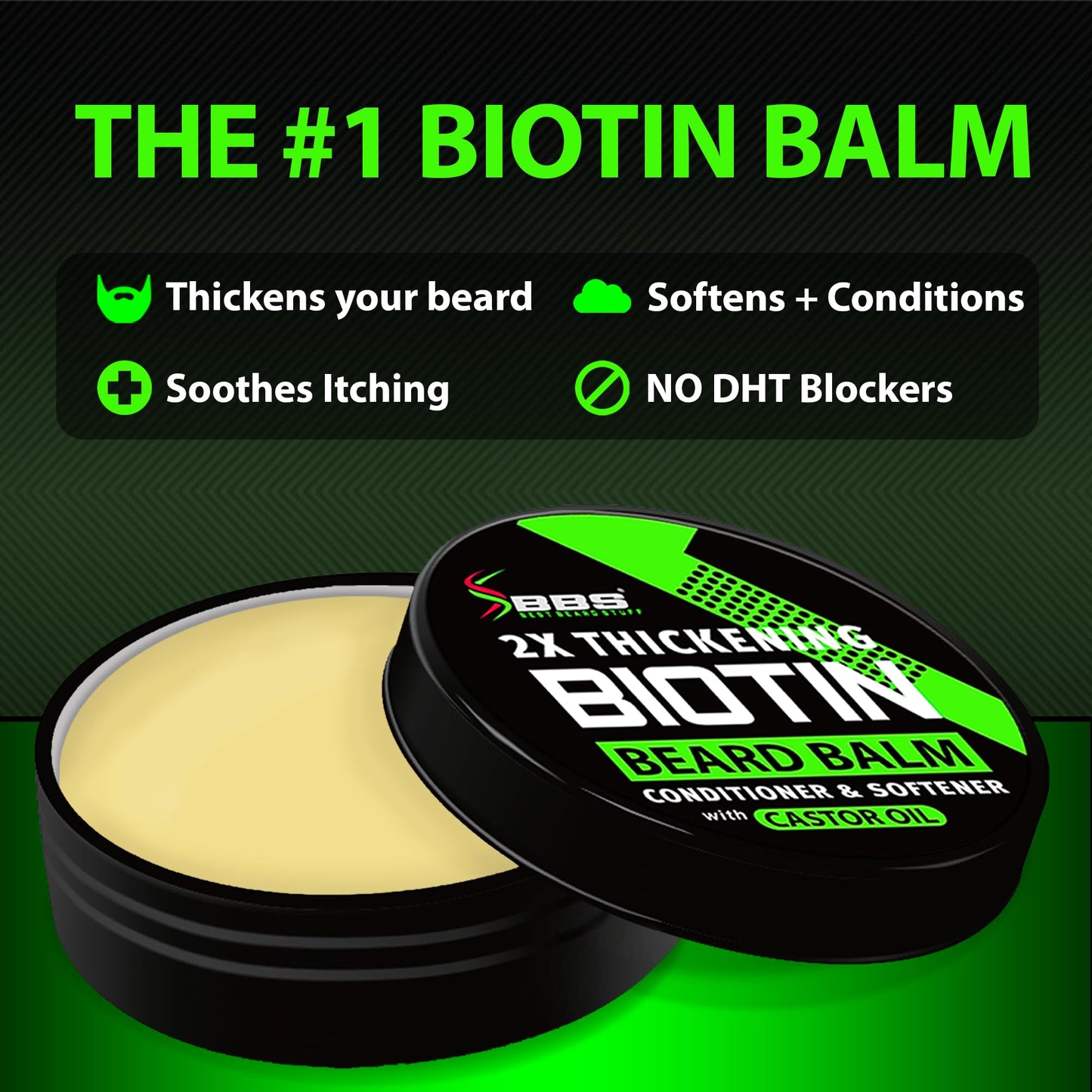 2X Thickening BIOTIN Beard Balm For Men & Mustache Wax for Beard Growth • Organic Beard Conditioner for Men & Beard Softener for Men • Beard Moisturizer for Men • Castor Oil Beard Wax for Men • USA