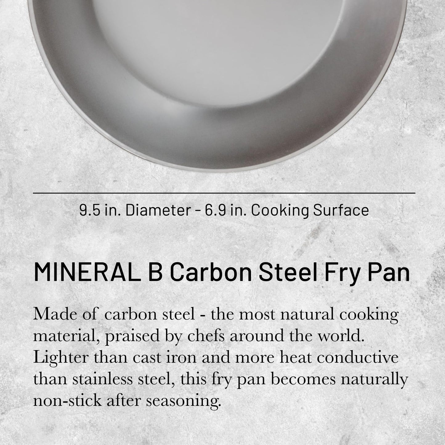 De Buyer MINERAL B Carbon Steel Fry Pan - 9.5” Diameter, 6.9” Cooking Surface - Ideal for Searing, Sauteing & Reheating - PFAS, PFOA & PFOS Free - Made in France