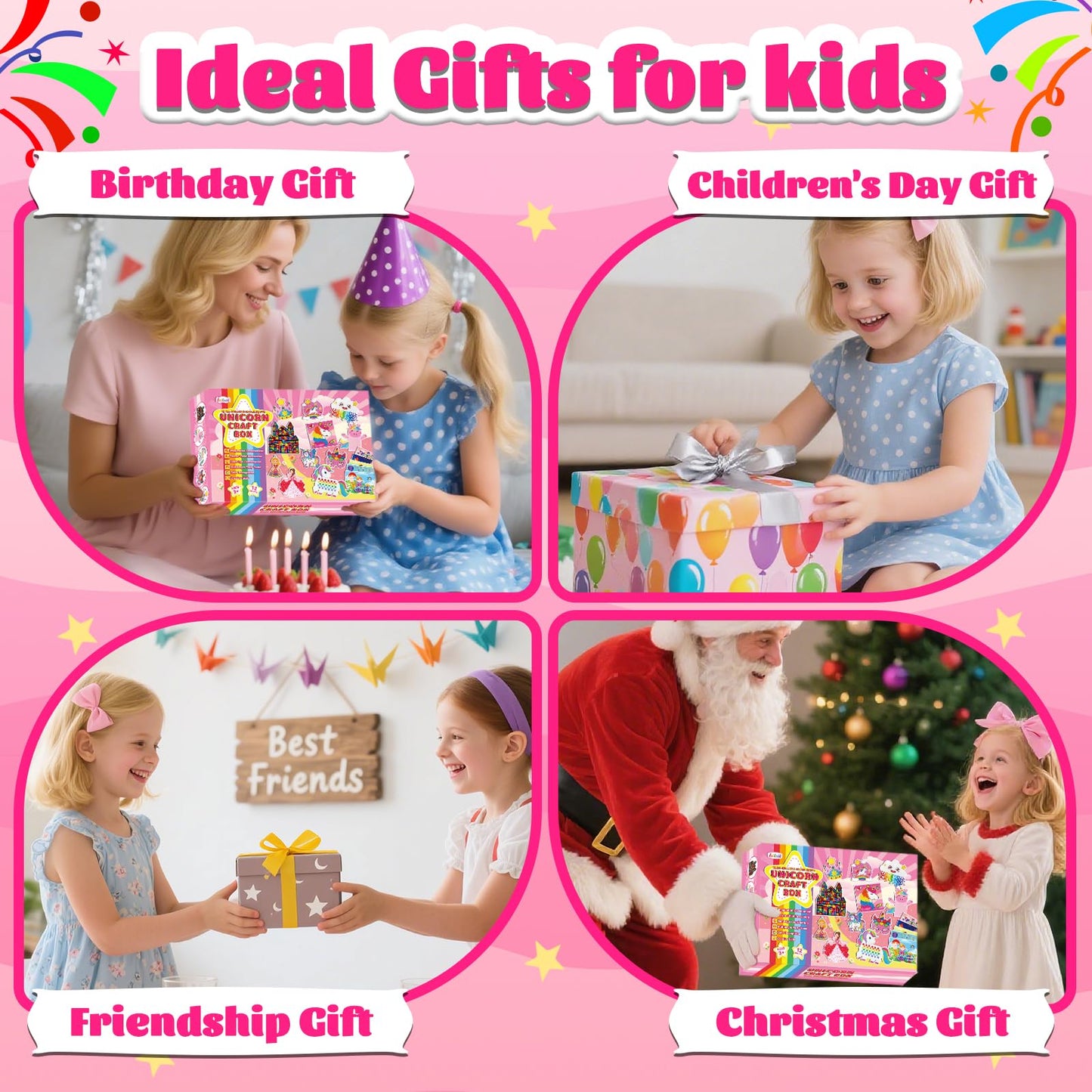 Unicorn Craft Box-12 Projects Fun Arts and Crafts for Kids Ages 4-8,Creative Educational Activity, No Mess Individually Packaged Travel Toys,Party Favors,Birthday Gift for Girls 3 4 5 6 7 8 Years Old