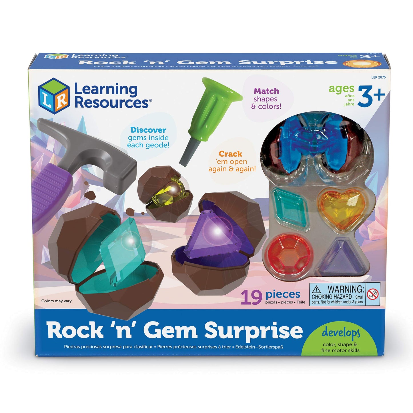 Learning Resources Rockin' Gem Surprise, Sorting, Matching, Counting Skills and Early STEM, 19 Pieces, Ages 3+