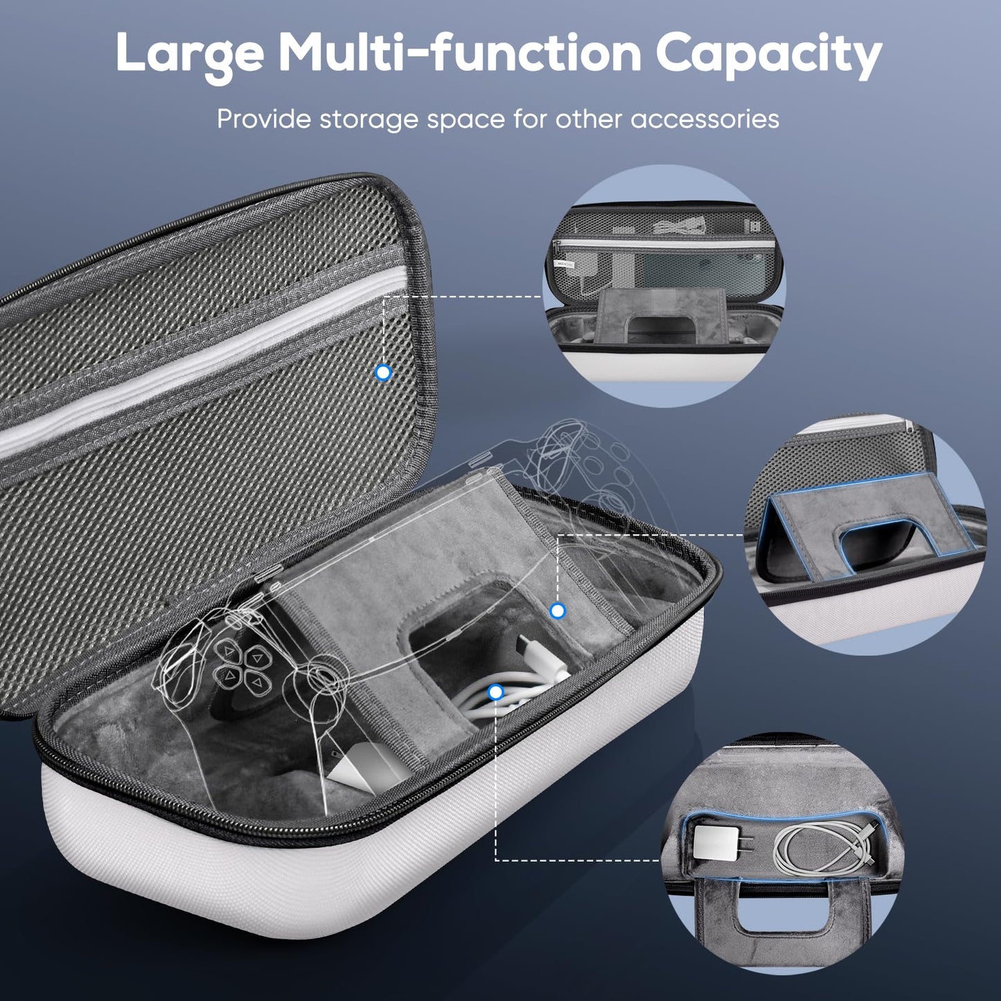 KOVA 10 in 1 Accessories Kit for Playstation Portal, Carrying Case & TPU Skin Cover with Kickstand for PS5 Portal Console, Travel Shell with 2* Screen Protector & 4* Thumb Grip for PS Portal Handheld, White