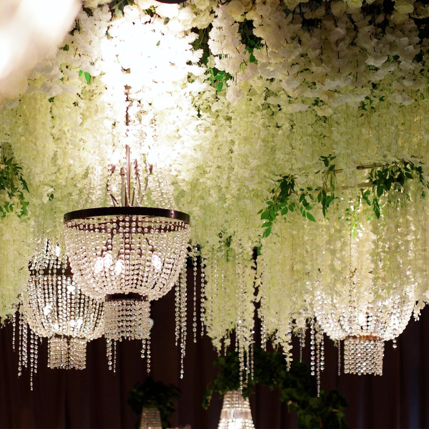 HLAONU 150 Branches Wisteria Hanging Flowers,10Pcs Total 60ft White Wisteria Artificial Flowers Garland Vine Silk Hanging Flowers for Wedding Party Arch Ceremony Garden Home Backdrop Decor