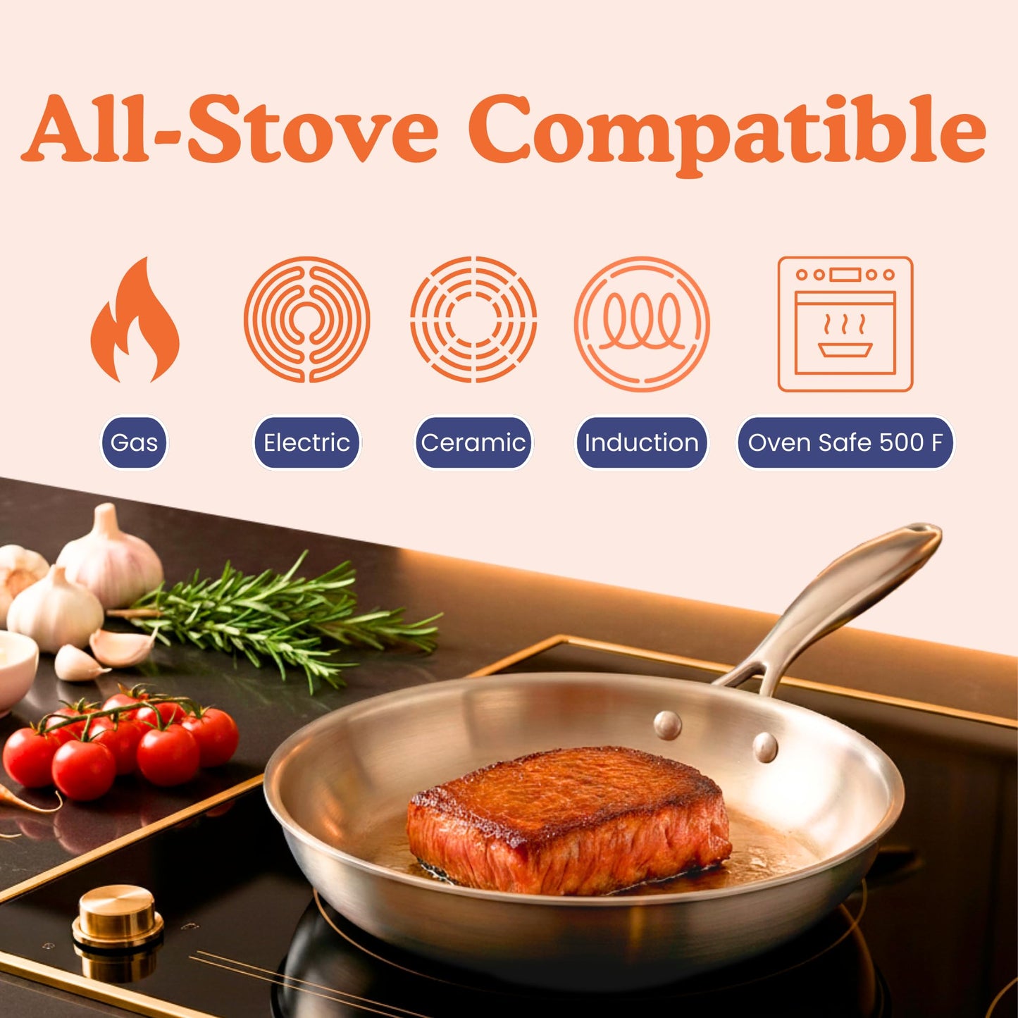 Ziruma Non-Toxic 8" Surgical Grade Stainless Steel Frying Pan, Fully Clad for Fast & Even Heat, PFOA-Free, Induction Compatible, Oven Safe to 500ยฐF