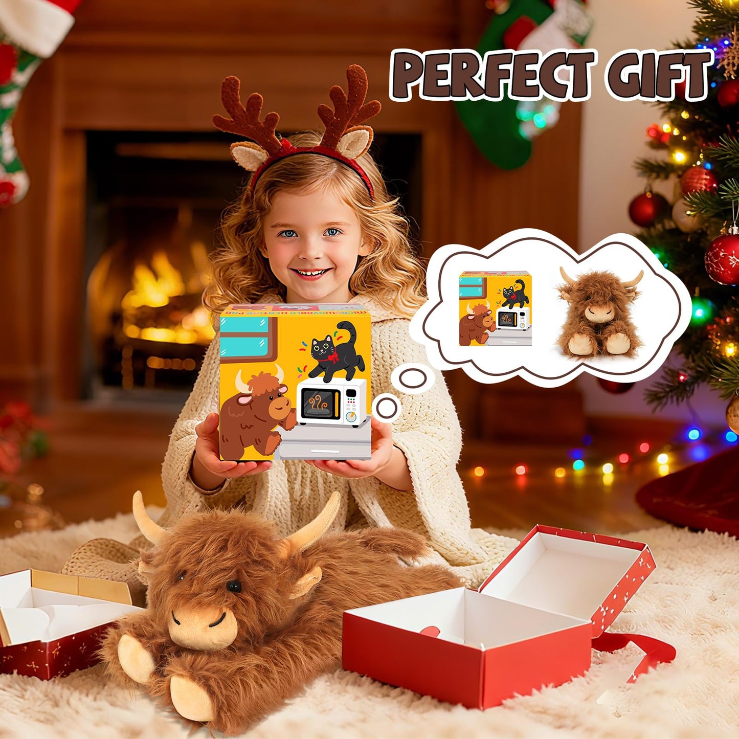 Highland Cow Stuffed Animals - Heatable Weighted Stuffed Animals, Lavender Scented Cow Plush for Sooth & Relax, Microwave Heating Pad for Period Cramps Pain & Stress Relief, Highland Cow Gifts (Brown)