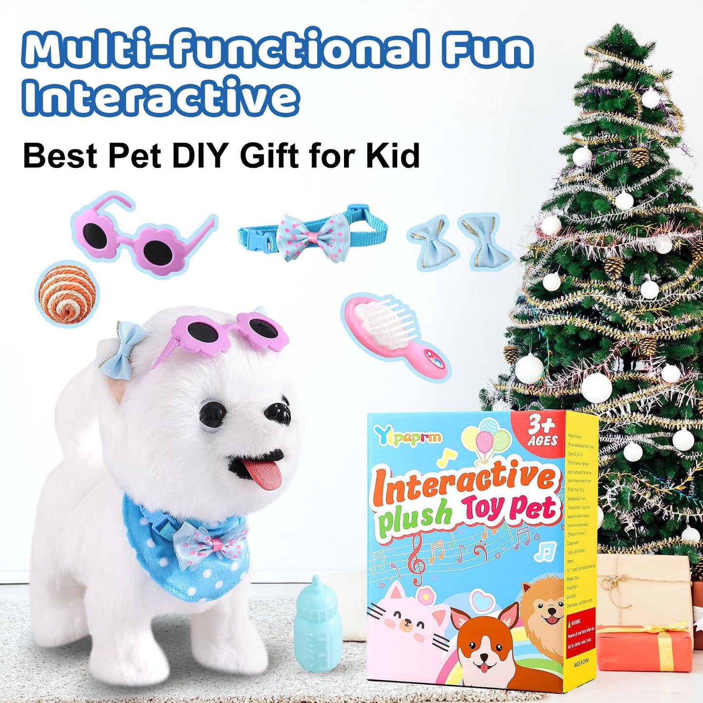 Ylpaprm Samoyed Barking Toy for Kids, Interactive Dog Toy, Small Puppy Walking Licking Doggy with Leash, Electric Talking Sings, Singing Tail for Girl Play