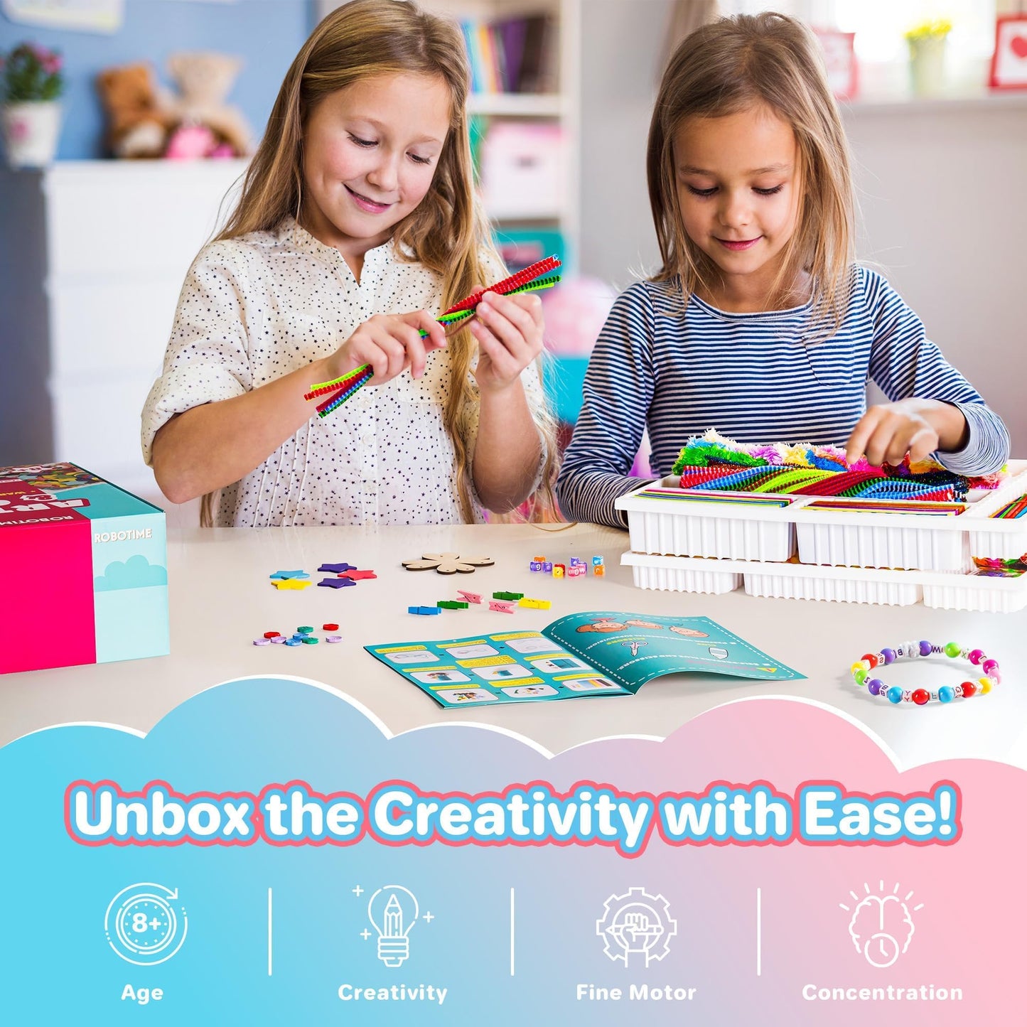 ROBOTIME Ultimate Craft Gift for Girls Ages 8-12 | All-in-One Creative Arts & Crafts Kit with 1600+ Pieces | DIY Maker Warehouse for Beginner Kids 8-12