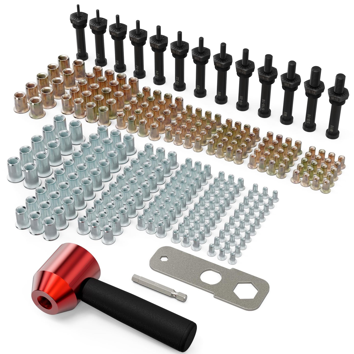 WelderElite Rivet Nut Drill Adaptor Tool Kit Contains 290 Rivet Nuts and 13 mandrels