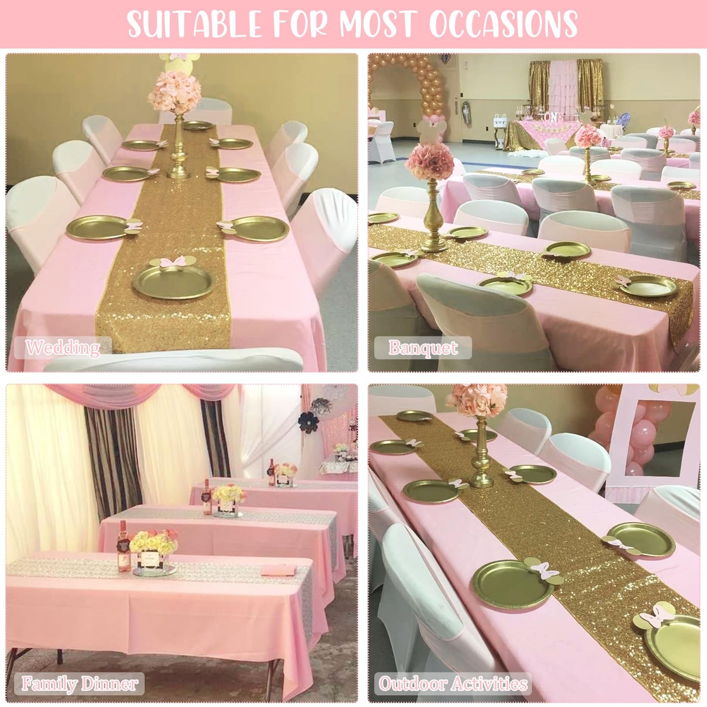 8 Pack Premium Pink Tablecloth 60 x 102 Inch, Rectangle Table Clothes for 6 Foot Rectangle Tables Washable Polyester Fabric Table Covers for Wedding Party Reception Banquet Buffet