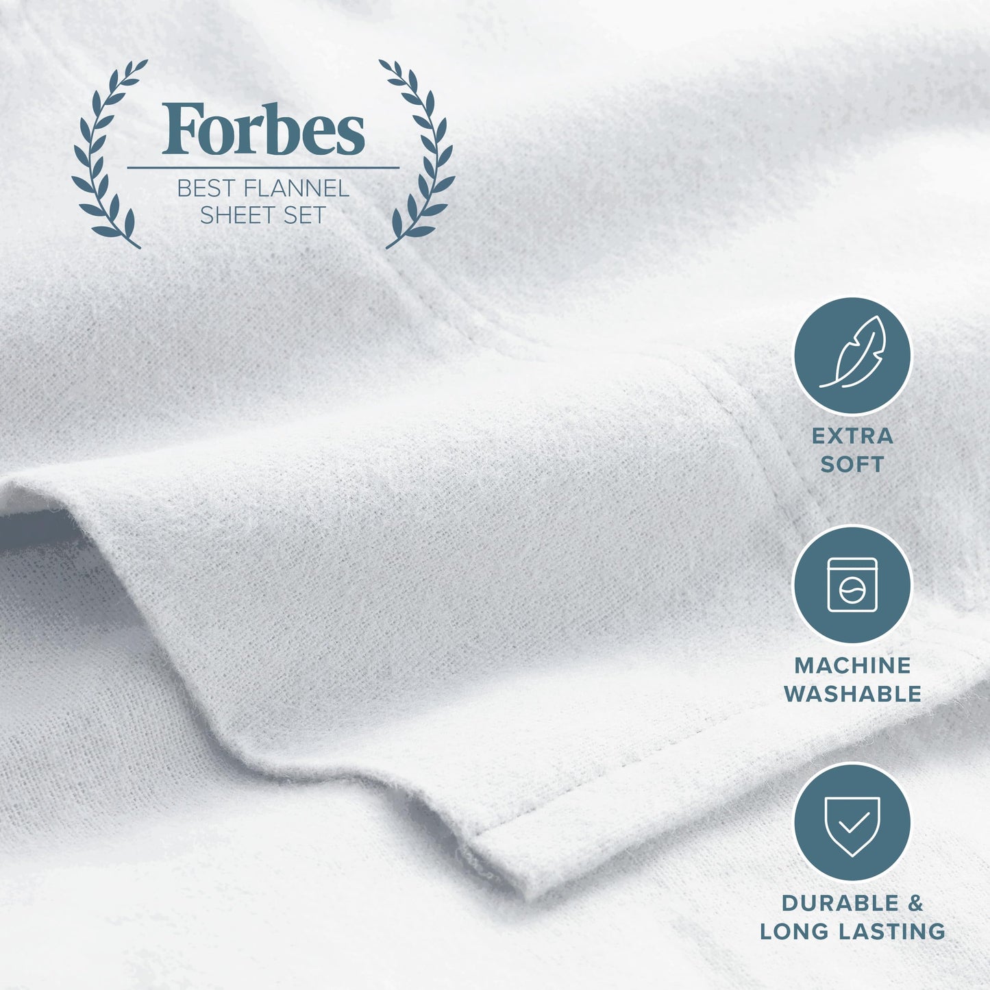 Bare Home Flannel Sheet Set 100% Cotton, Velvety Soft Heavyweight - Double Brushed Flannel - Deep Pocket (Queen, White)