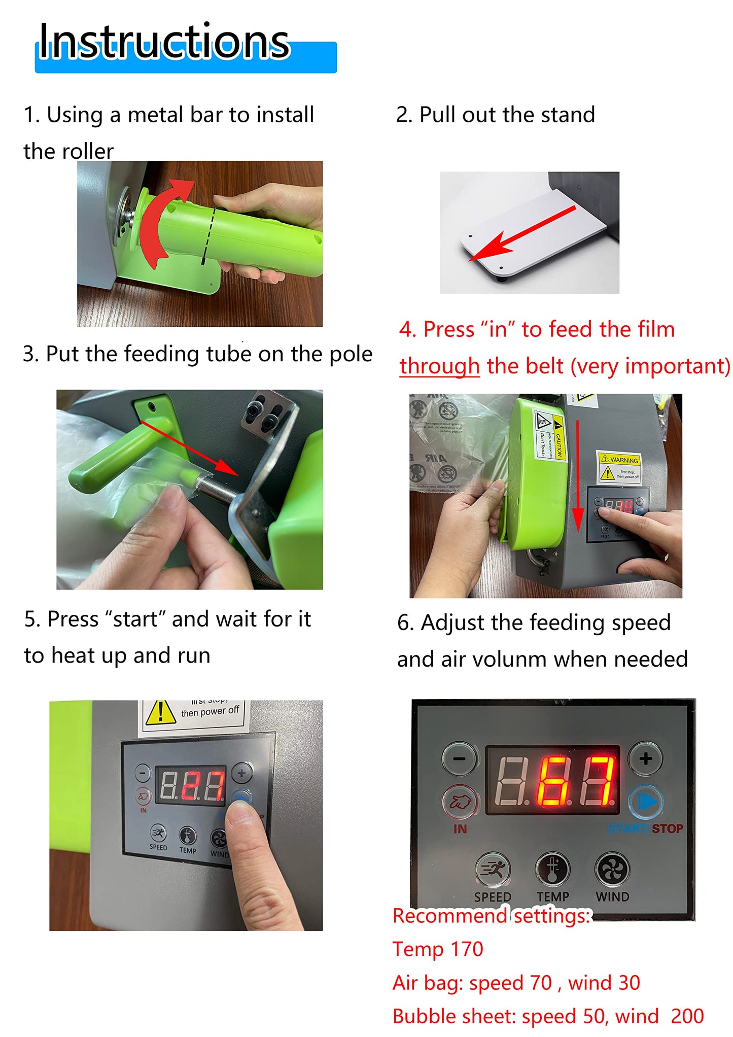 LDS High Speed 39Ft/Min max Air Cushion Machine Air Pillow Maker Air Bags Packing Machine Air Cushion max Heating Up Fastly in 30 Seconds M06 (D10)