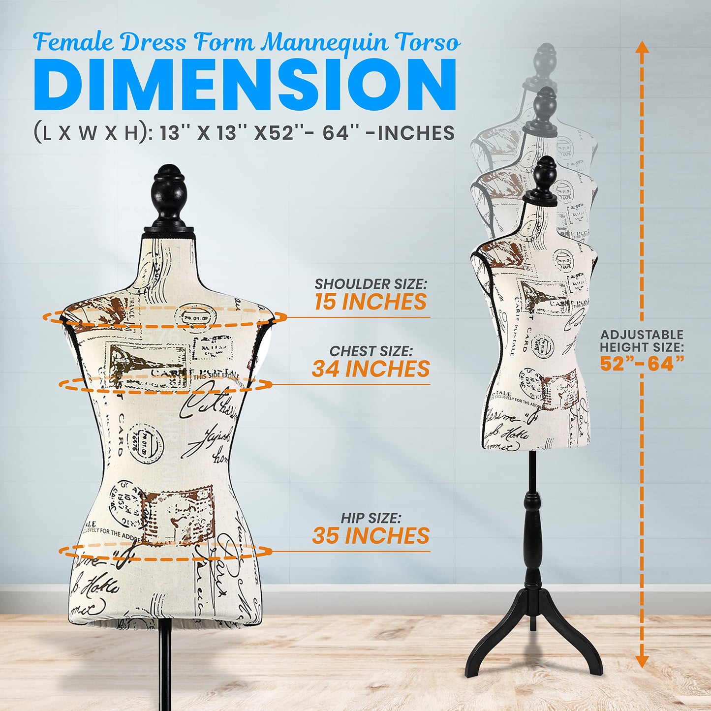 SereneLife Torso Display Female Mannequin with Adjustable Height (52-64 Inches), Easy-to-Assemble Design, Lightweight & Durable, Stable Tripod Stand, Perfect for Clothing Display