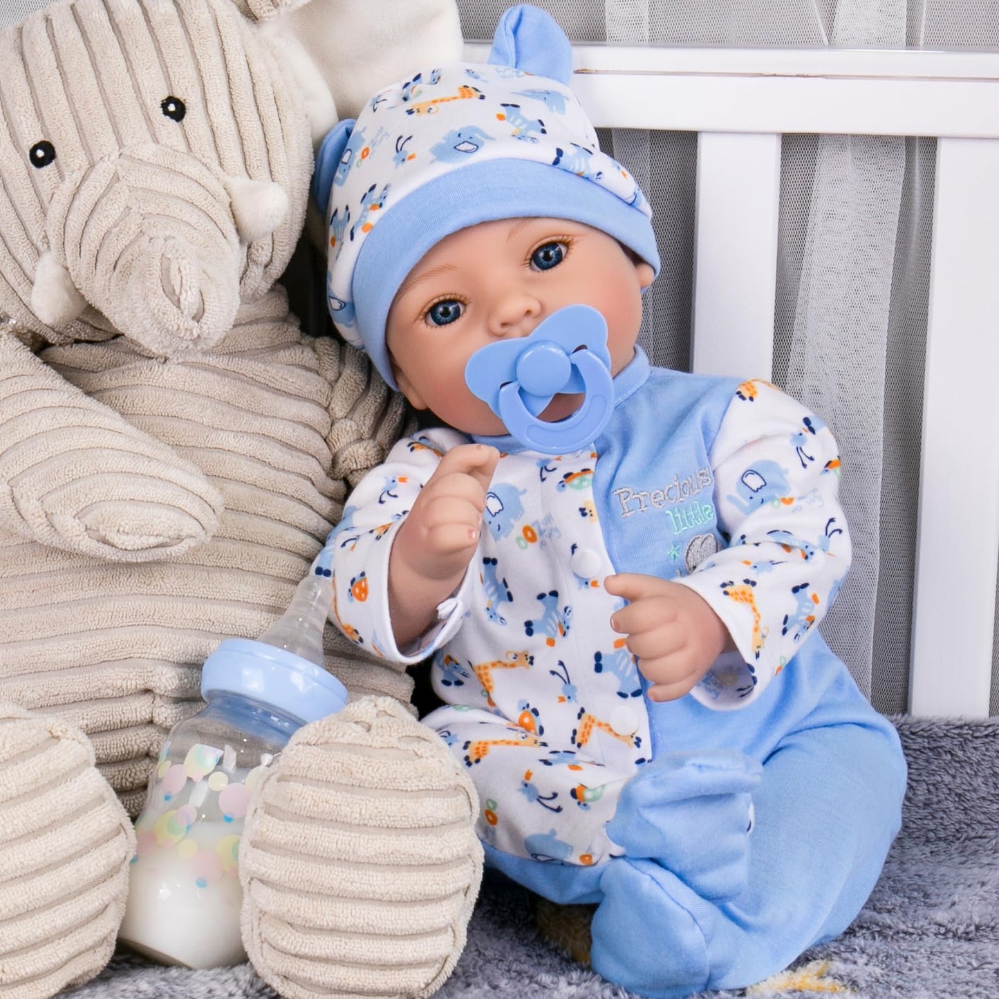Aori Reborn Baby Dolls Boy - 18'' Realistic Newborn Baby Doll with Blue Feeding Set & Birth Certificate - Lifelike Weighted Body for Role Play, Gift for Kids Ages 3+