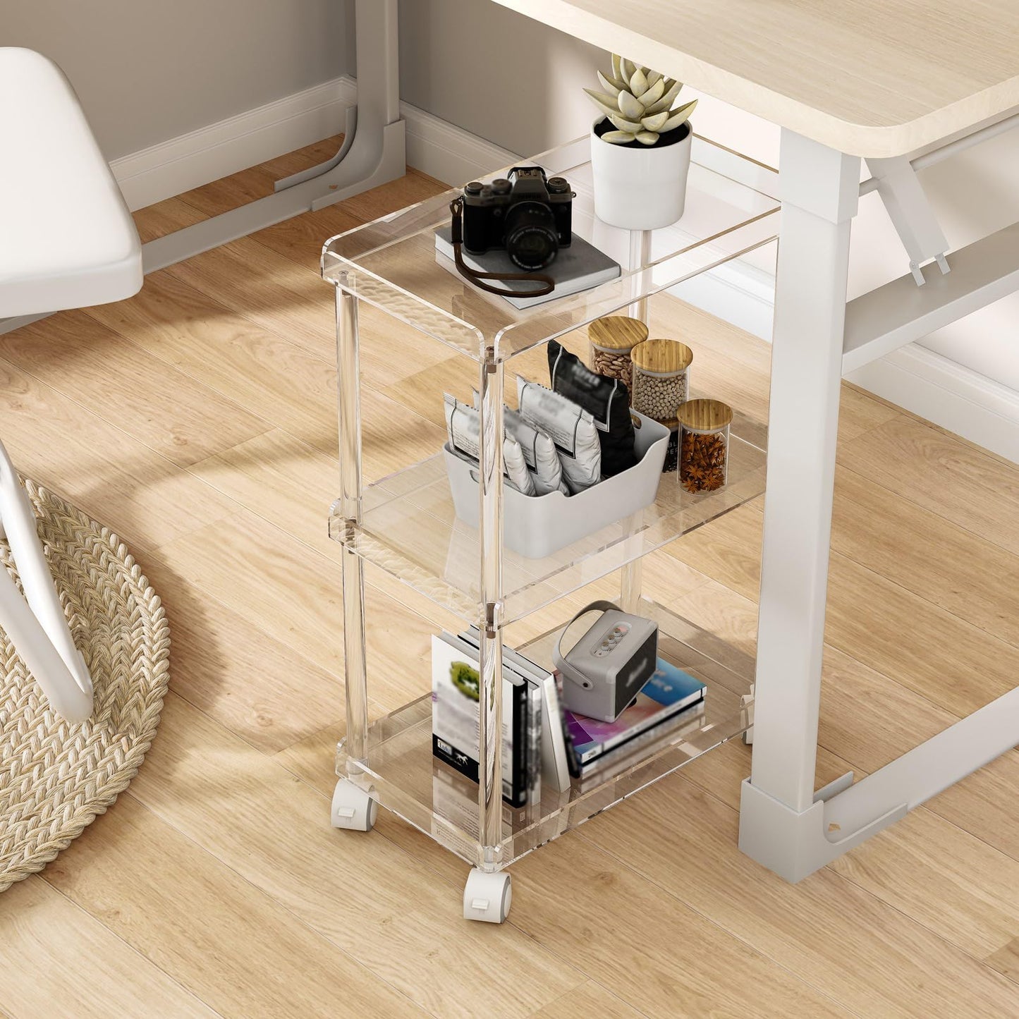 Aquiver Acrylic Slim Storage Cart - 3 Tier Utility Rolling Cart - for Kitchen, Bathroom, Living Room, Laundry, Narrow Places - 15.6'' L x 8.7'' W x 23.6'' H