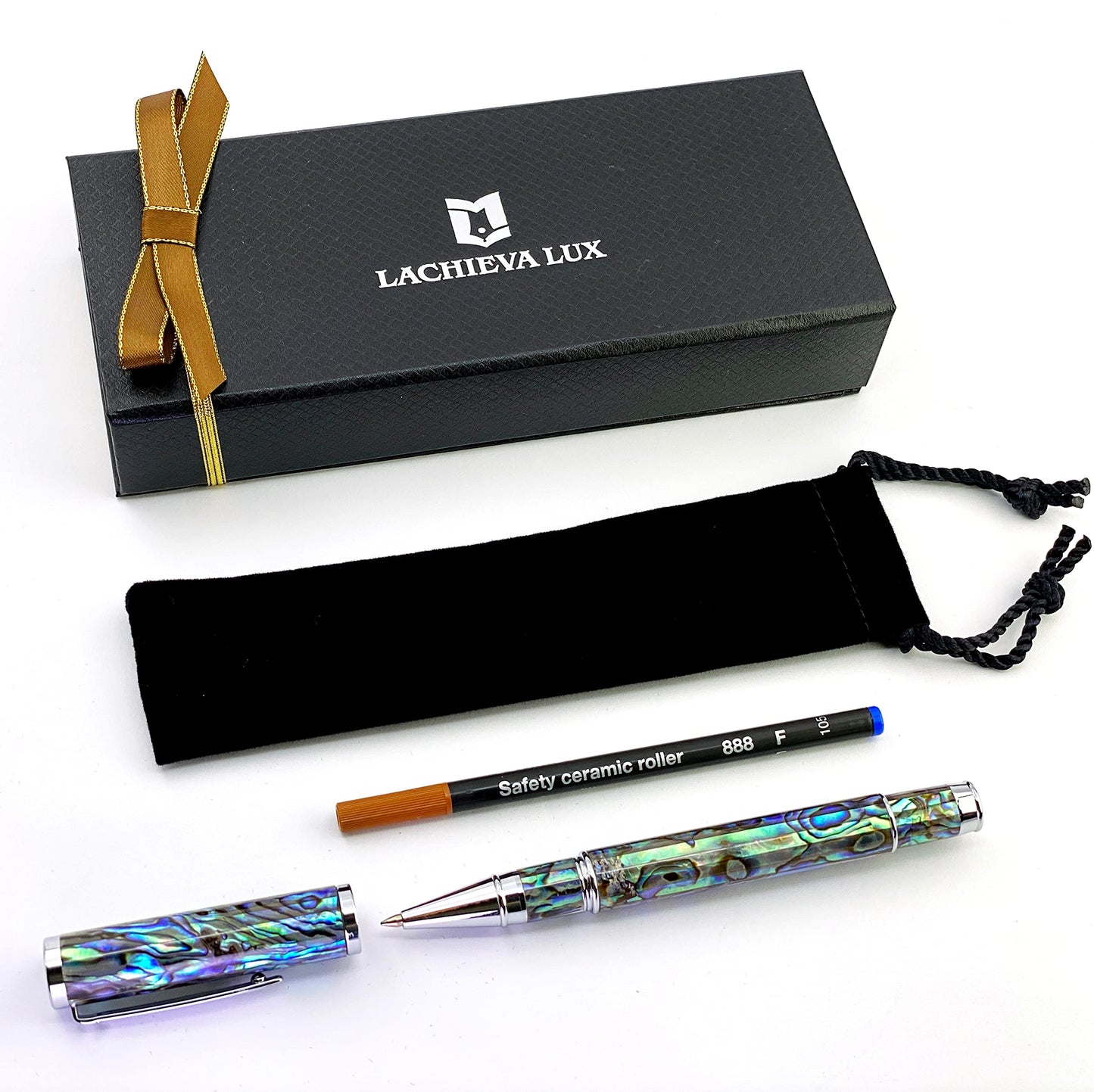 LACHIEVA LUX Exquisite Abalone Shell Rollerball Pen with German 888F Refill, Luxury Writing Gift for Executives, Men & Women