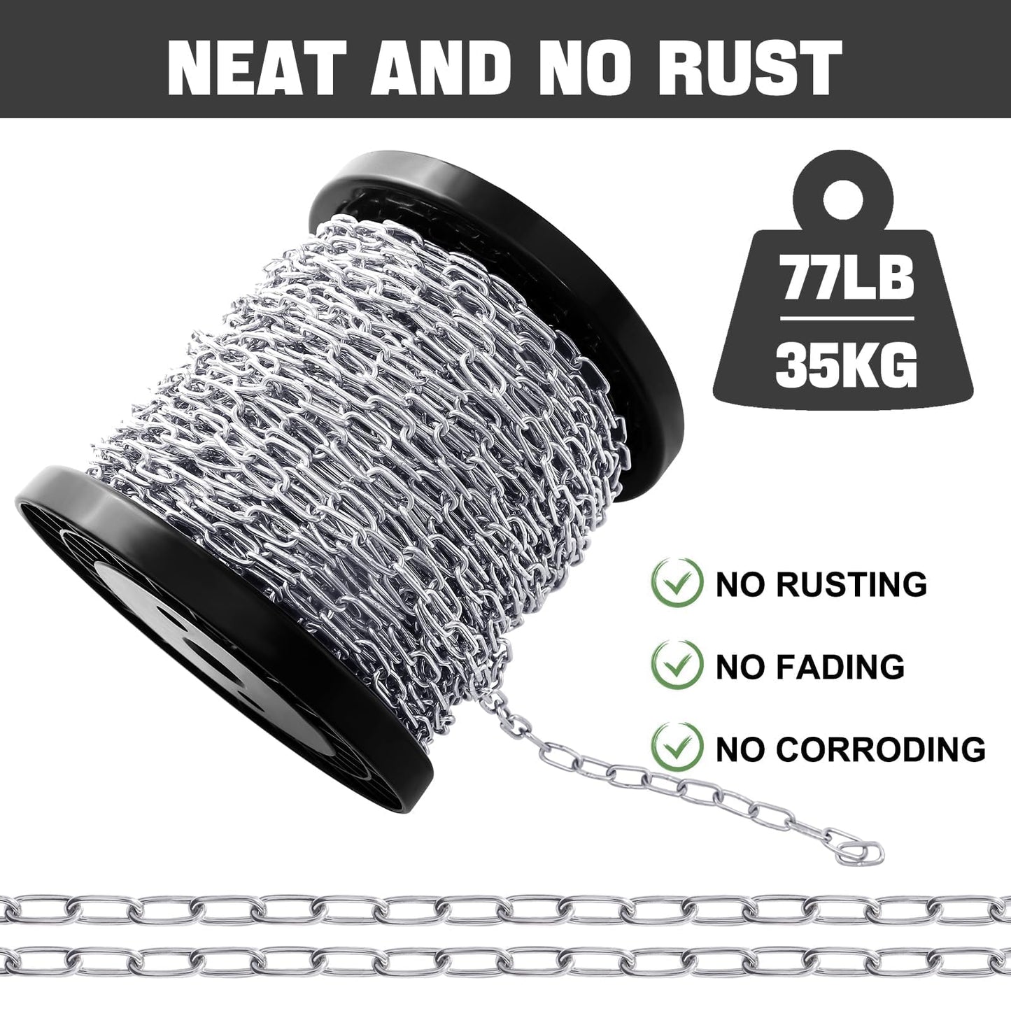 100 ft 1/12" Stainless Steel Hanging Chain Metal Chain Link Light Duty Chain Utility Chain Jack Chain for Home Outdoor Camping Hanging (2mm*30m)