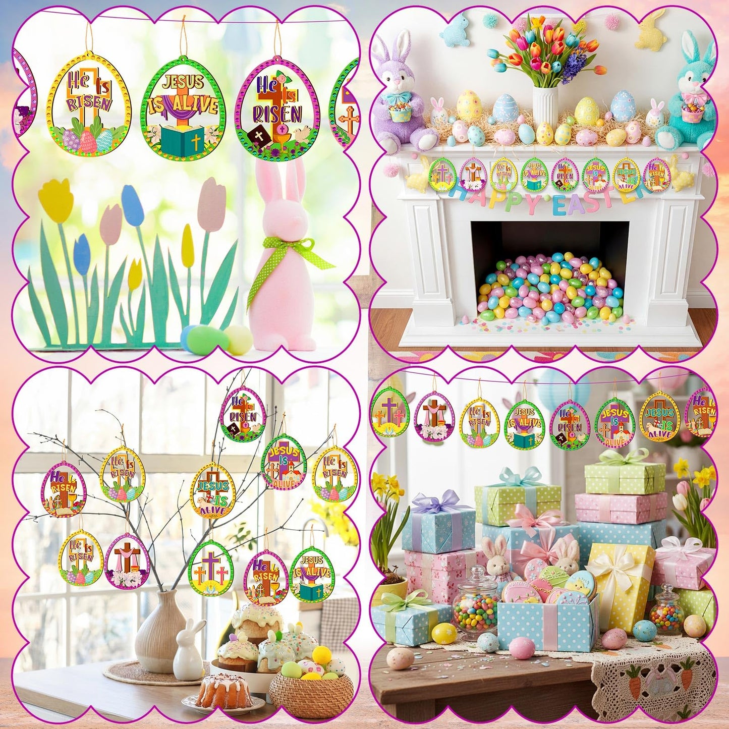 Wovnet 48 Pcs Wooden Craft Kit Make Your Own Ornaments Christian Religious Craft with Gem Sticker for Holiday Church Party Decoration Supplies (Mother's Day)
