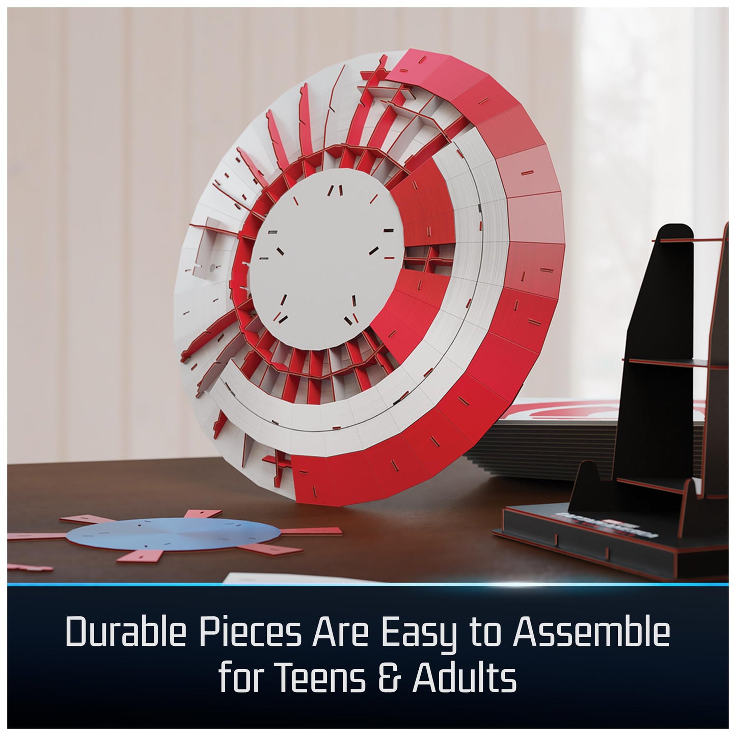4D Build, Marvel Captain America Shield 3D Model Kit with Stand, Marvel Collectibles & Desk Décor, Adult Puzzle, Building Toys, 3D Puzzles for Adults & Teens, 101 Pieces, for Ages 12 & Up