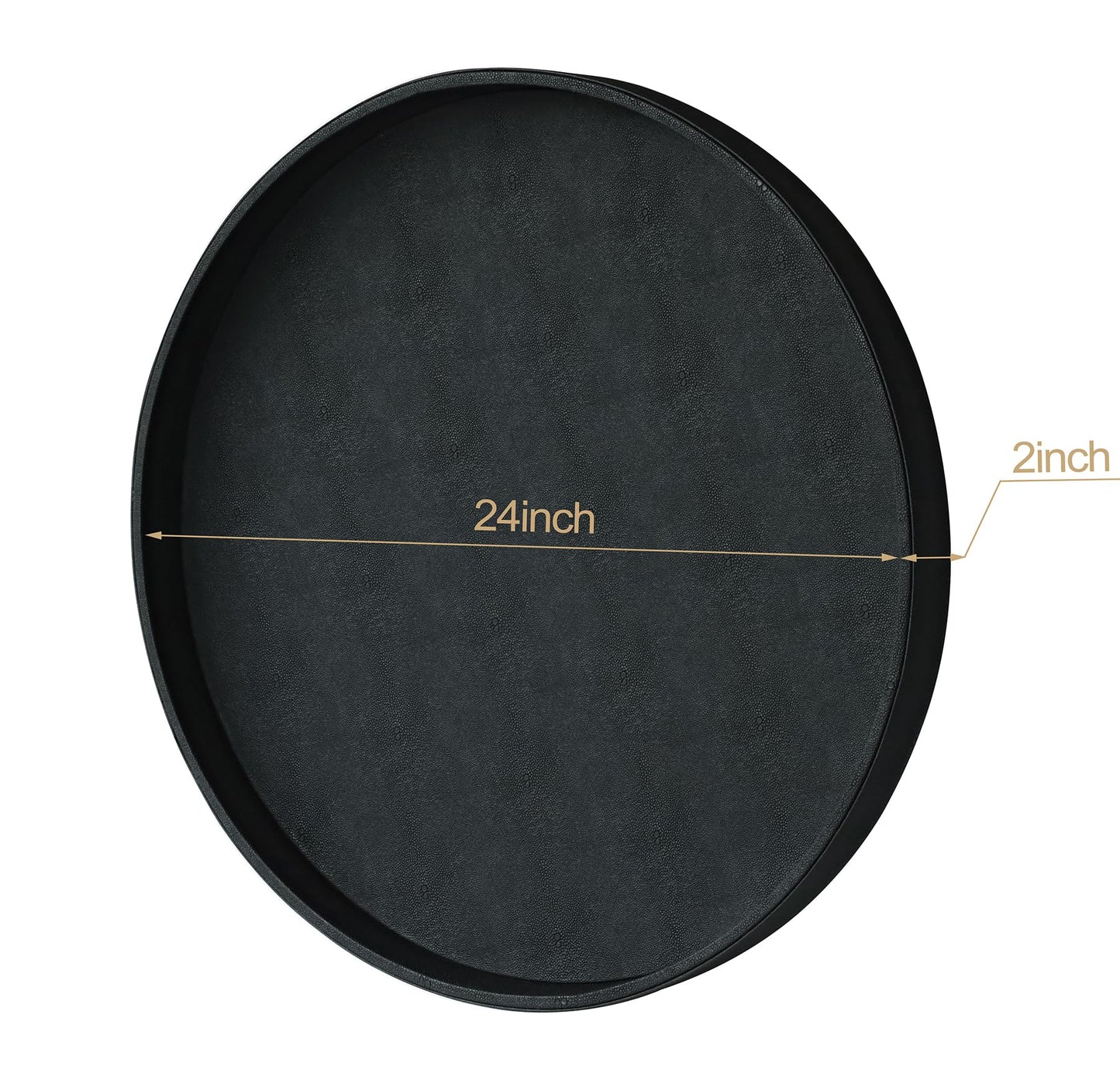 HofferRuffer Extra Large Round Serving Tray 24'', Elegant Oversized Faux Leather Circle Ottoman Table Tray, Serve Tea Coffee Breakfast in Bedroom Living Room Kitchen (Classic Black)