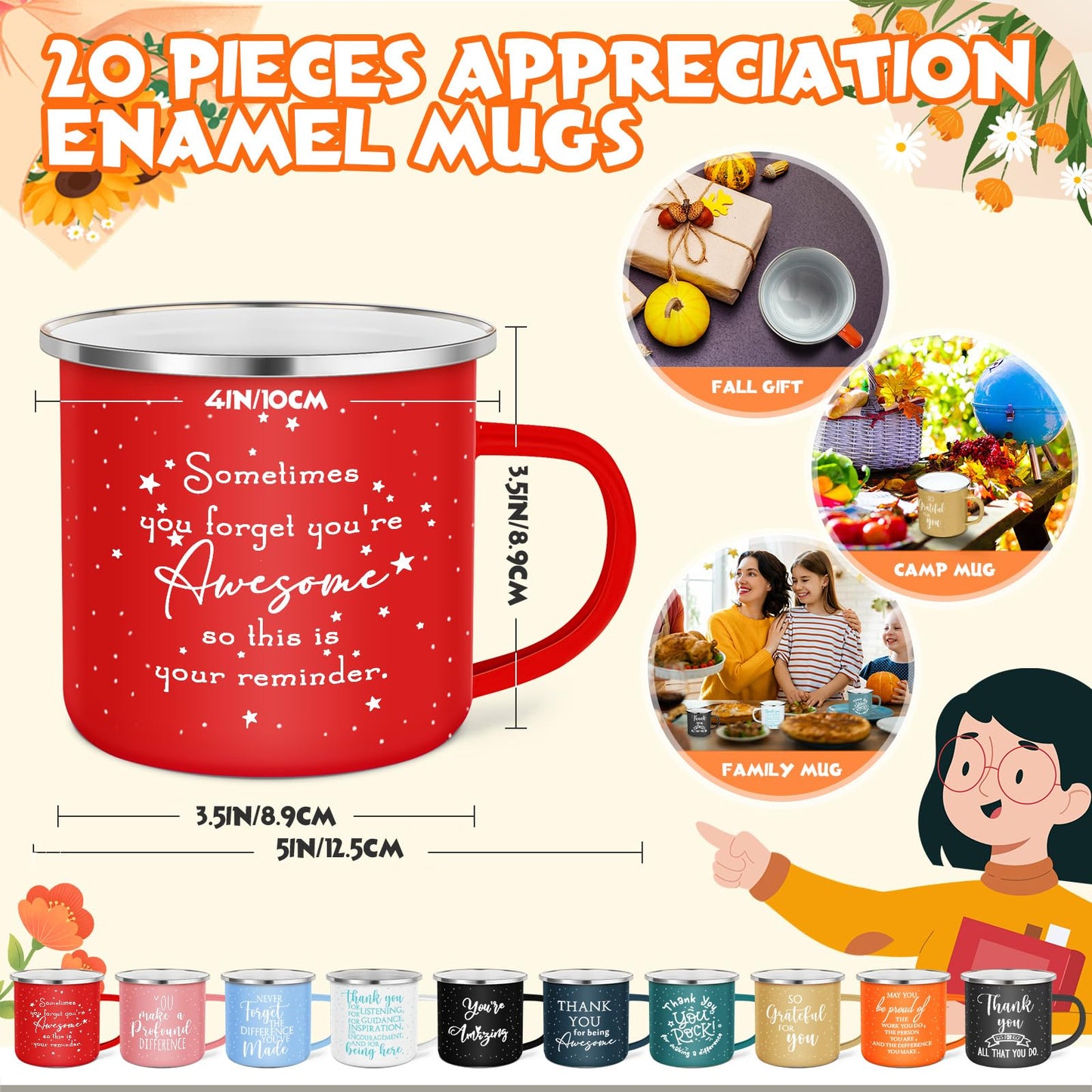 Wesiti 20 Pcs Thank You Gifts Mugs 12 oz Enamel Thank You Mug Coffee Mugs for Women Men Inspirational Employee Appreciation Mug for Teacher Coworker Volunteer Work Gift for Staff Business Favor(Boho)