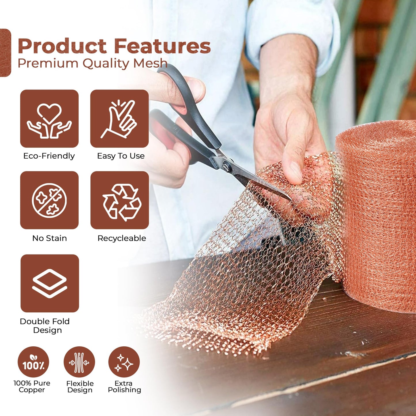Californistan Copper Mesh Rodent Control, 5in x 102ft- Rustproof Copper Mesh Roll for Rodent, Bat & Snail - Perfect for Hole Blocking, Gardening & Sealing Water Opening - Plus Special Bonus Scissor