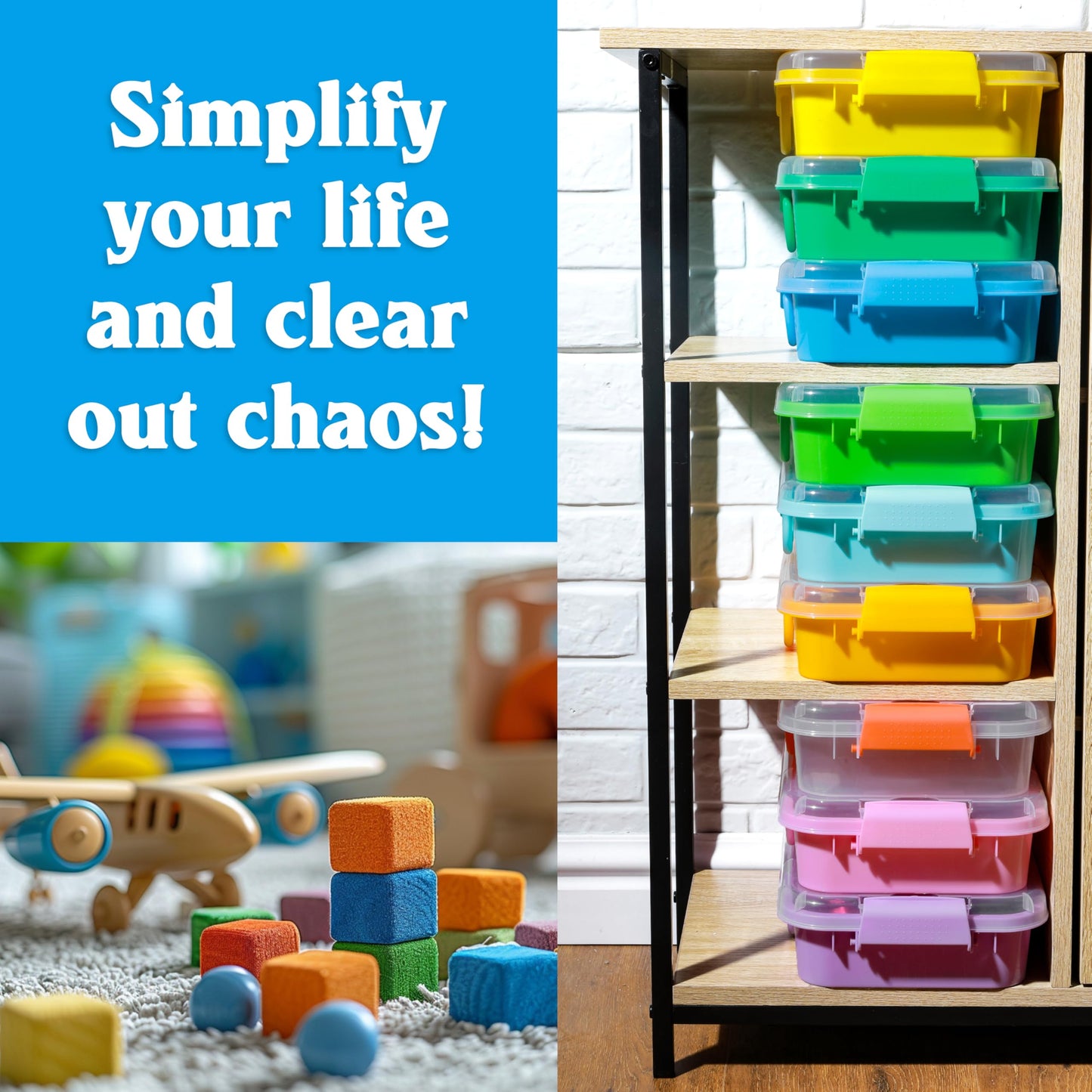 Carolart 3 Pack Storage Bins with Lids, 13.5 Inch Plastic Toy Organizer for Classroom, Small Stackable Containers for Sensory Sand, Art Supplies, Puzzles, Craft and Snacks