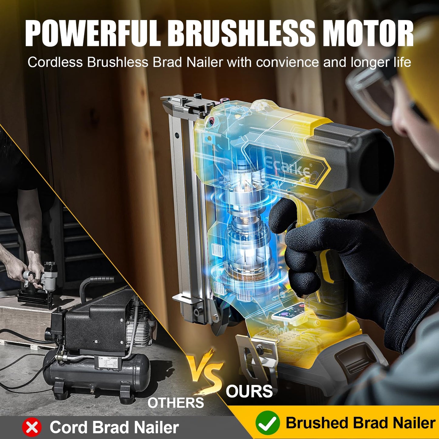 18GA Cordless Brad Nailer for Dewalt 20V Battery: Brushless Electric Nail Gun with 1000 Nials - 2 Mode 18 Gauge Nail Gun 20v Tool,5/8 to 1-1/4 Inch for Upholstery Woodworking Carpentry(Tool Only)