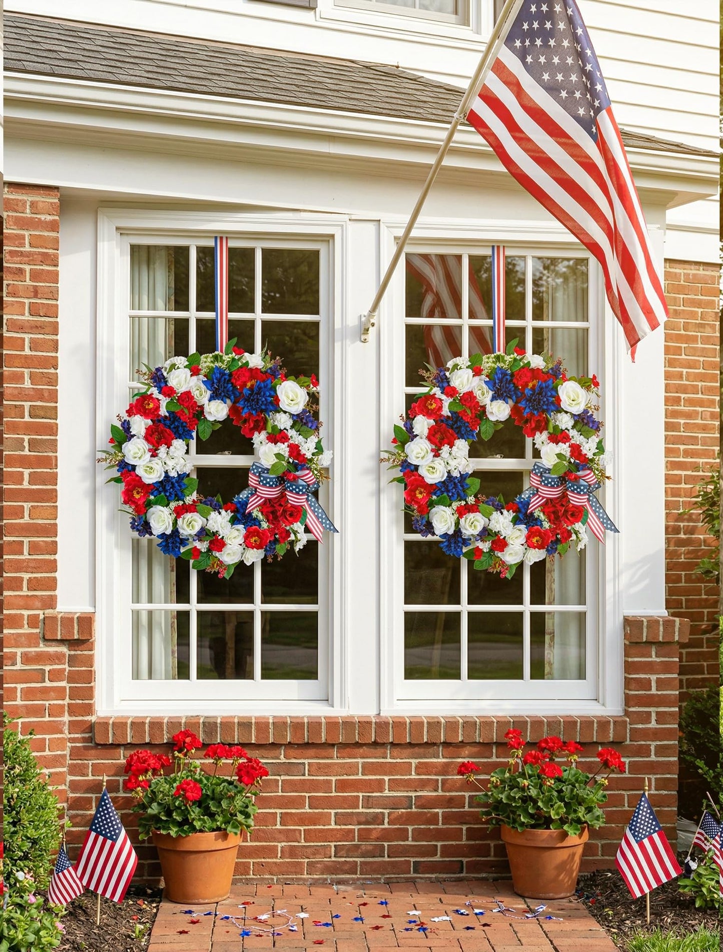 BLOSMON 4th of July Patriotic Wreath: Front Door 24 Inch Red White and Blue Wreaths 250 Anniversary USA Outdoor Decorations - Fourth of July America Summer Wreath with Hanger for Home Party Gift