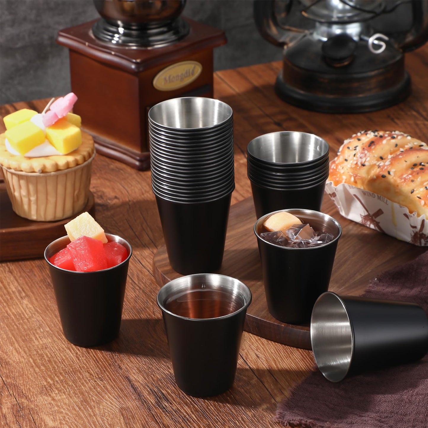 100 Pcs 2 oz Stainless Steel Shot Glasses Metal Cups Small Unbreakable Shot Glass for Espresso Whiskey Bar Home Restaurant Camping Barware Gift (Black)