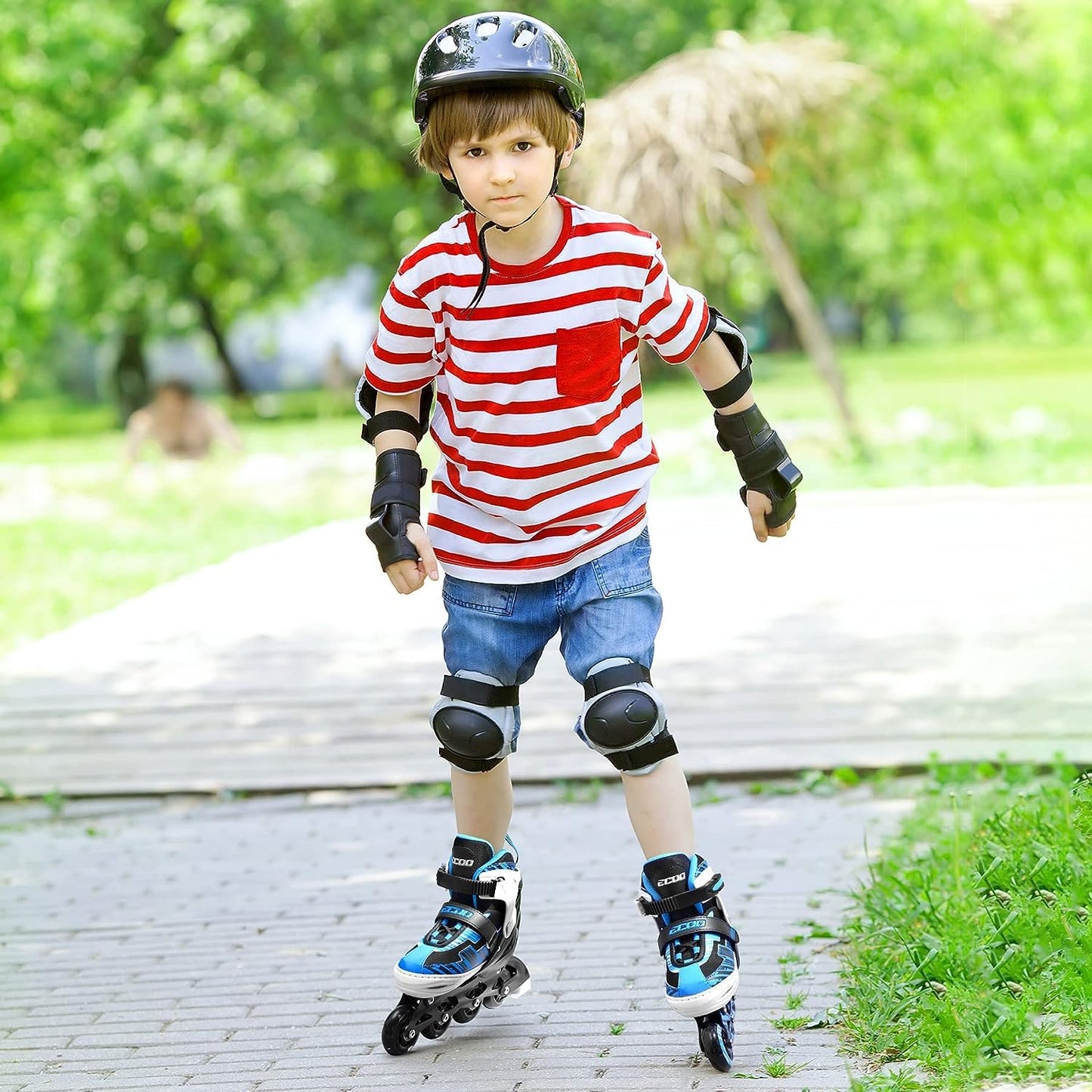 ECOO Adjustable Inline Skates Boys and Girls with Light up Wheels,Roller Skates for Kids Ages 4-12, Teen Skates for Beginner Outdoor and Indoor (Blue, Medium-Big Kids(13j-3 US))
