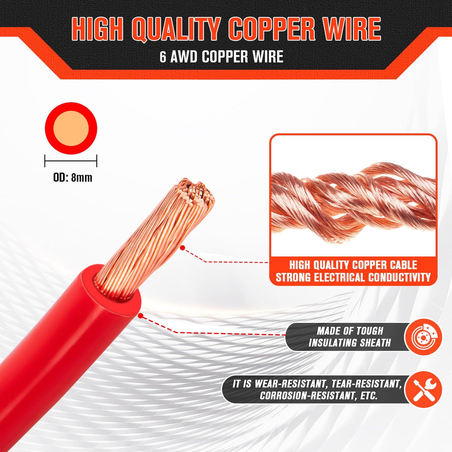 SZLYYDS 6 Gauge Wire 6 Awg Wires 20 FT Black + 20 FT Red, 6 Gauge Battery Cable 6awg Marine Wires, 6awg Copper Wire Welding Cable Standard with Cable Lugs Terminal Connectors and Heat Shrink Tube